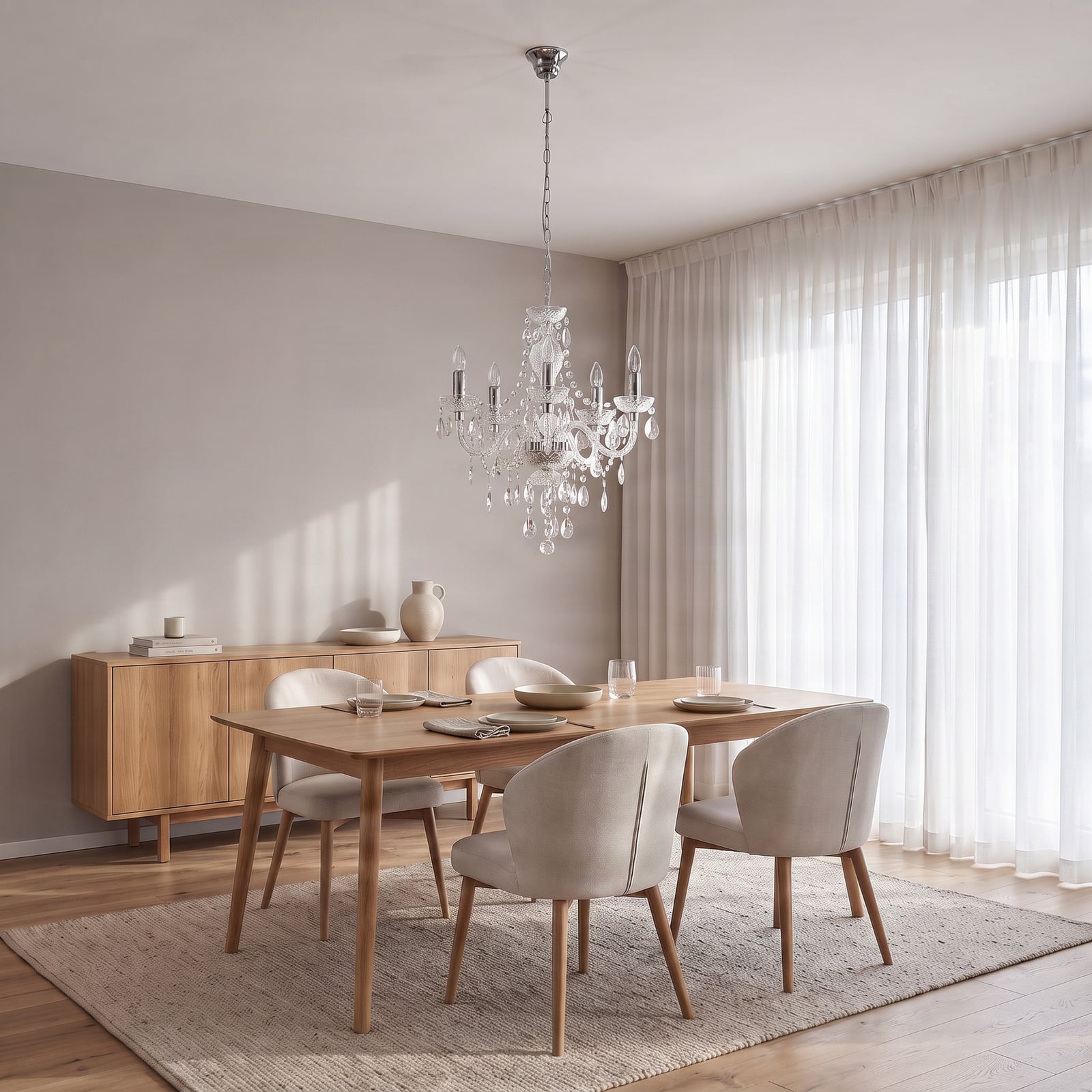 Lindby Merida chandelier, chrome, metal, 5-bulb, Ø 52 cm