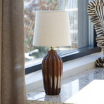 Lampa stołowa Lyon, brązowo-beżowa, wysokość 39 cm, ceramika/len
