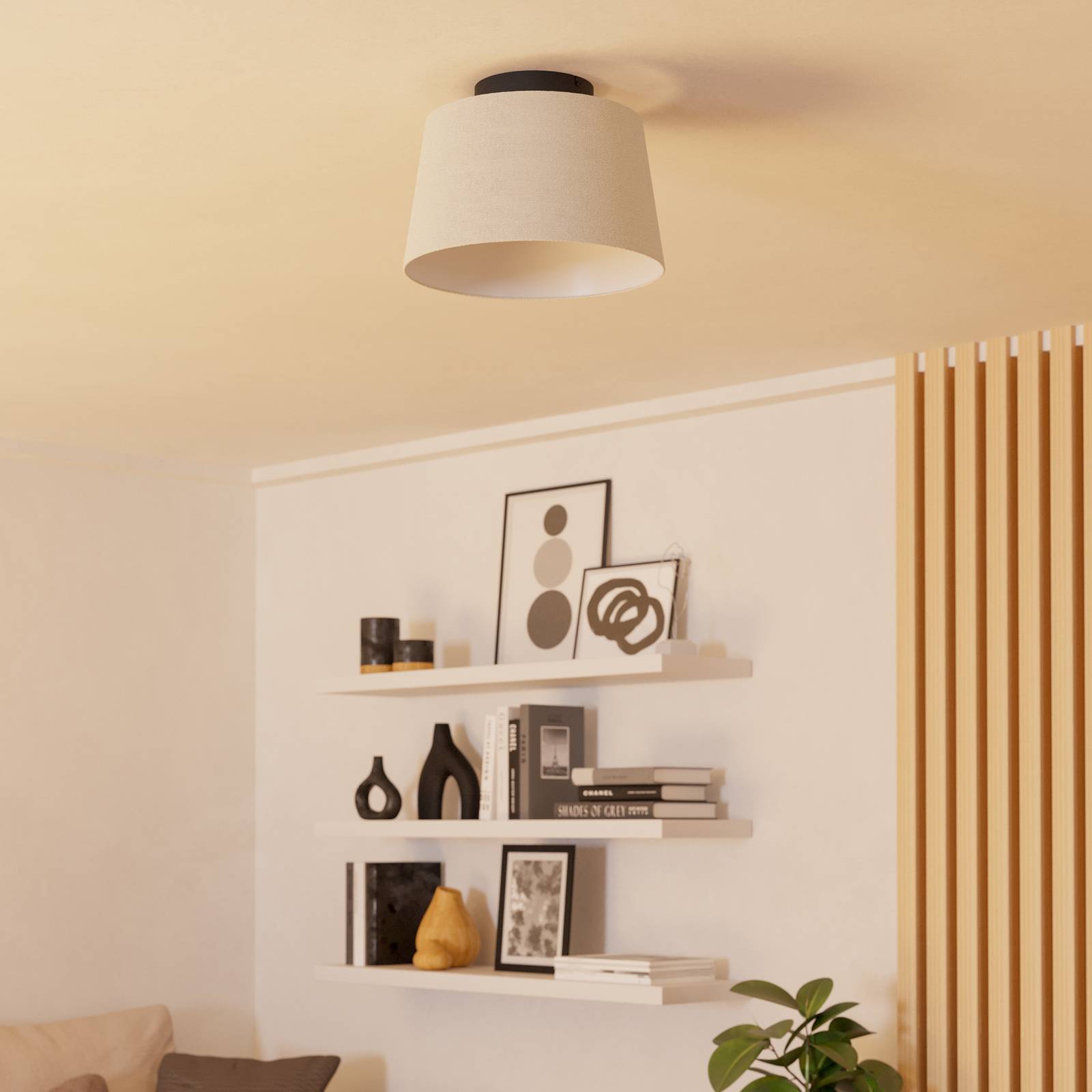Lampa sufitowa Febres, średnica 35 cm, czarno-biała, z tkaniny