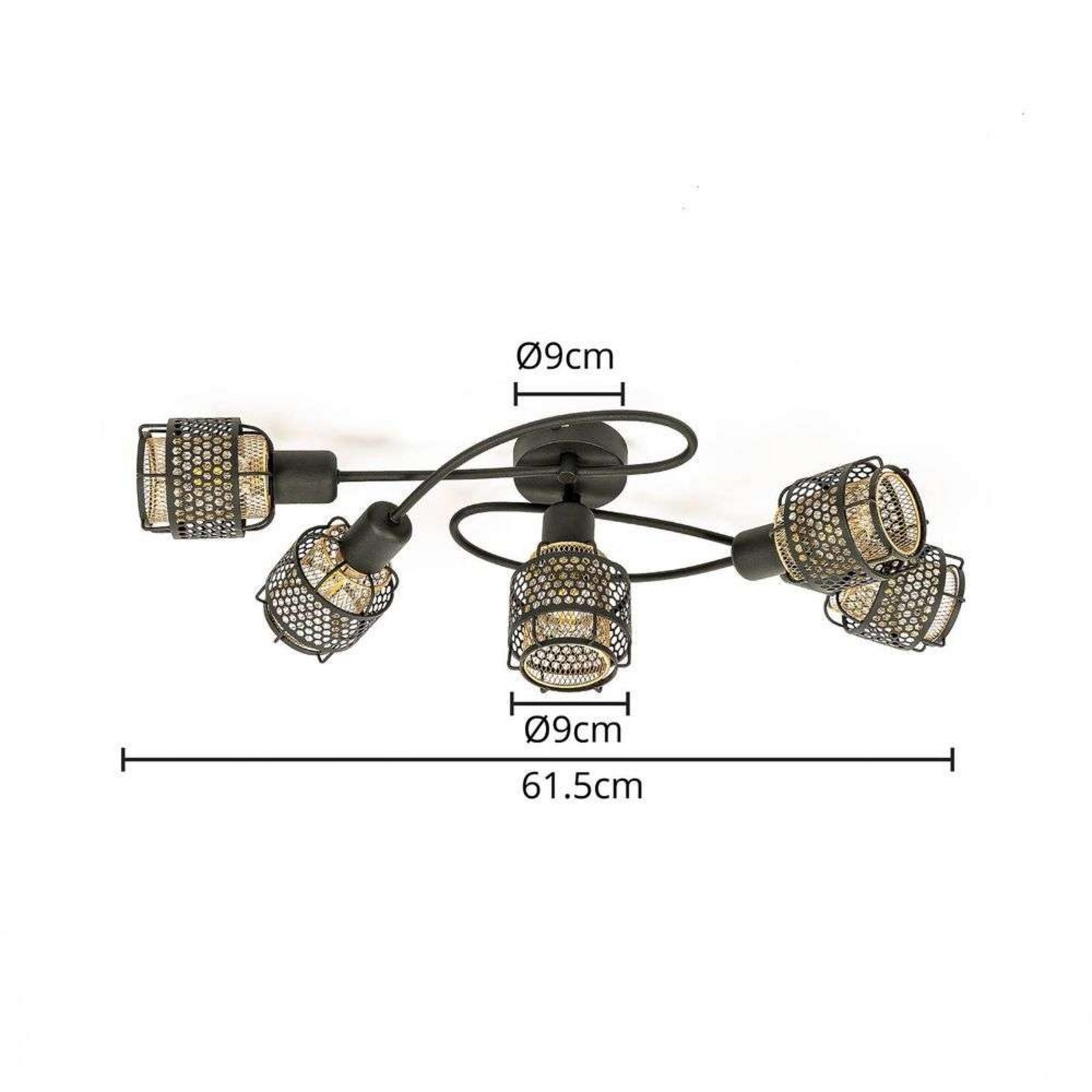 Eudoria 5 Round Plafonieră Black/Gold - Lindby