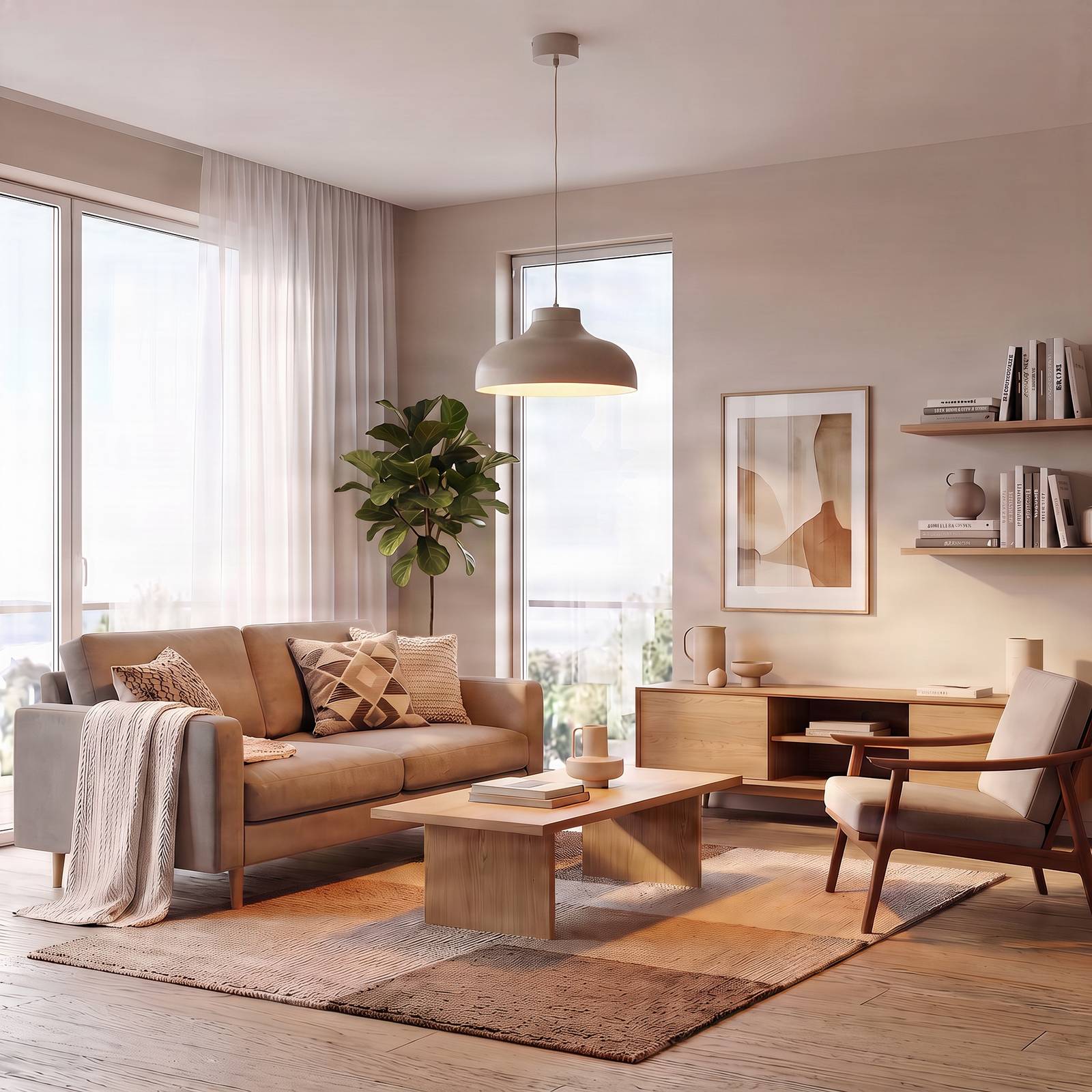 Luminex Hanglamp Basca, beige, metaal, Ø 40 cm, E27