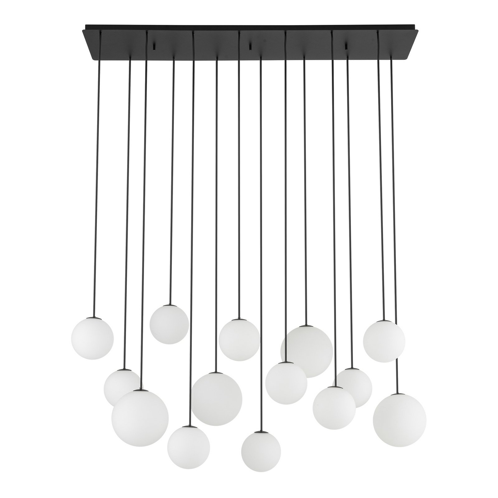Hängelampe SNOWBALL, Opalglas/schwarz, 100 x 34 cm, 14 x G9