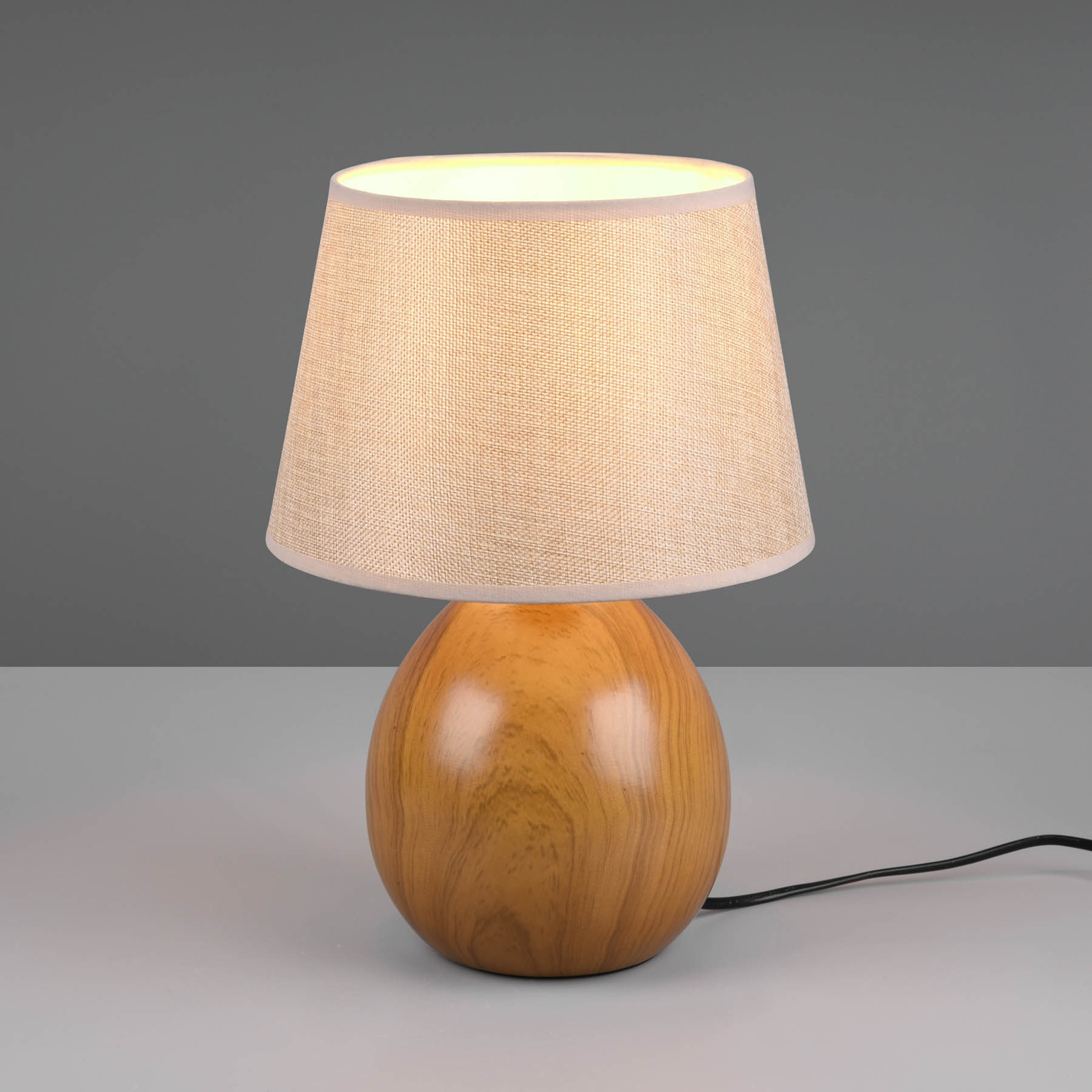 Loxur asztali lámpa, 35cm magas, bézs/fahatású