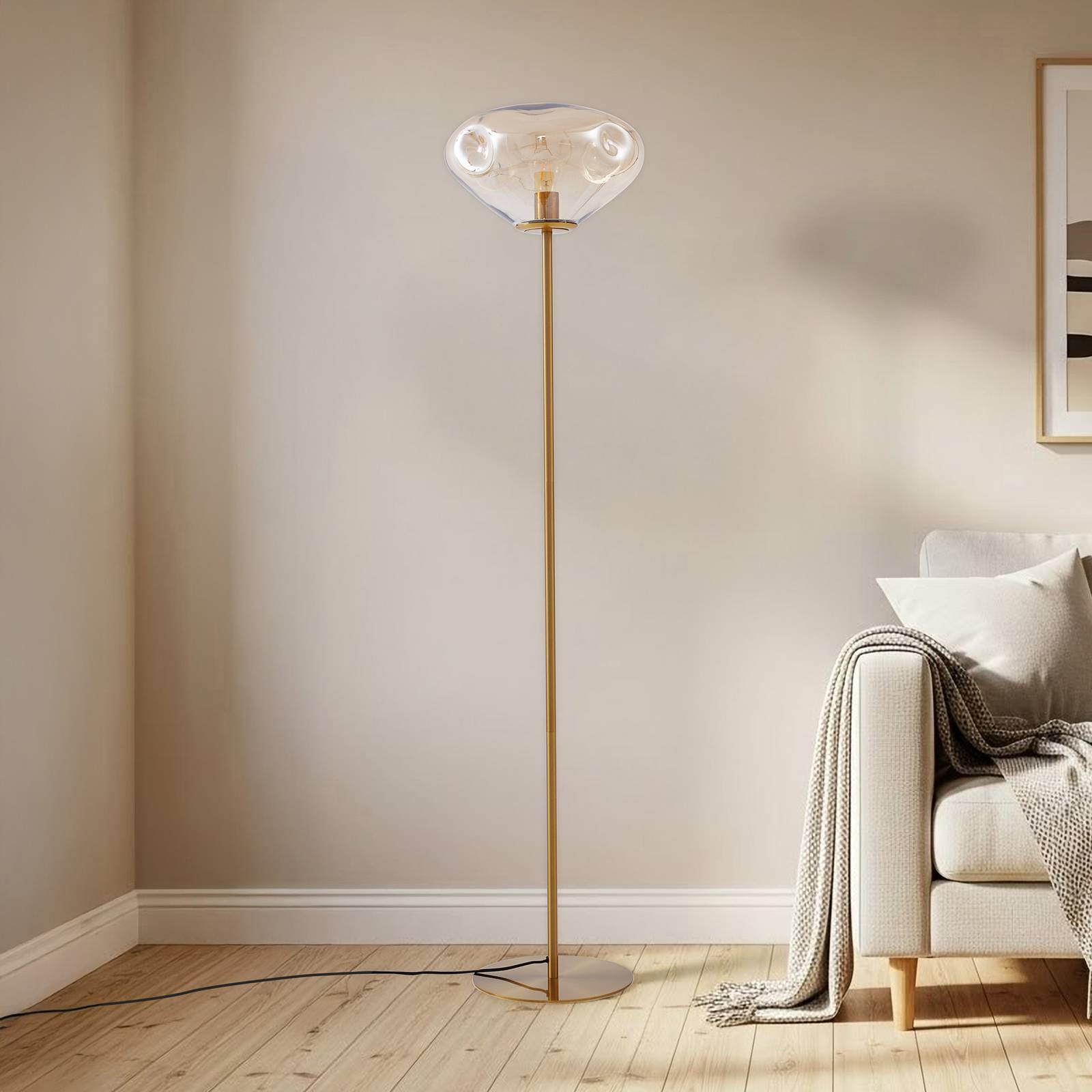 Lindby Lampa stojąca Lelia, bursztyn, szkło, metal, 150 cm