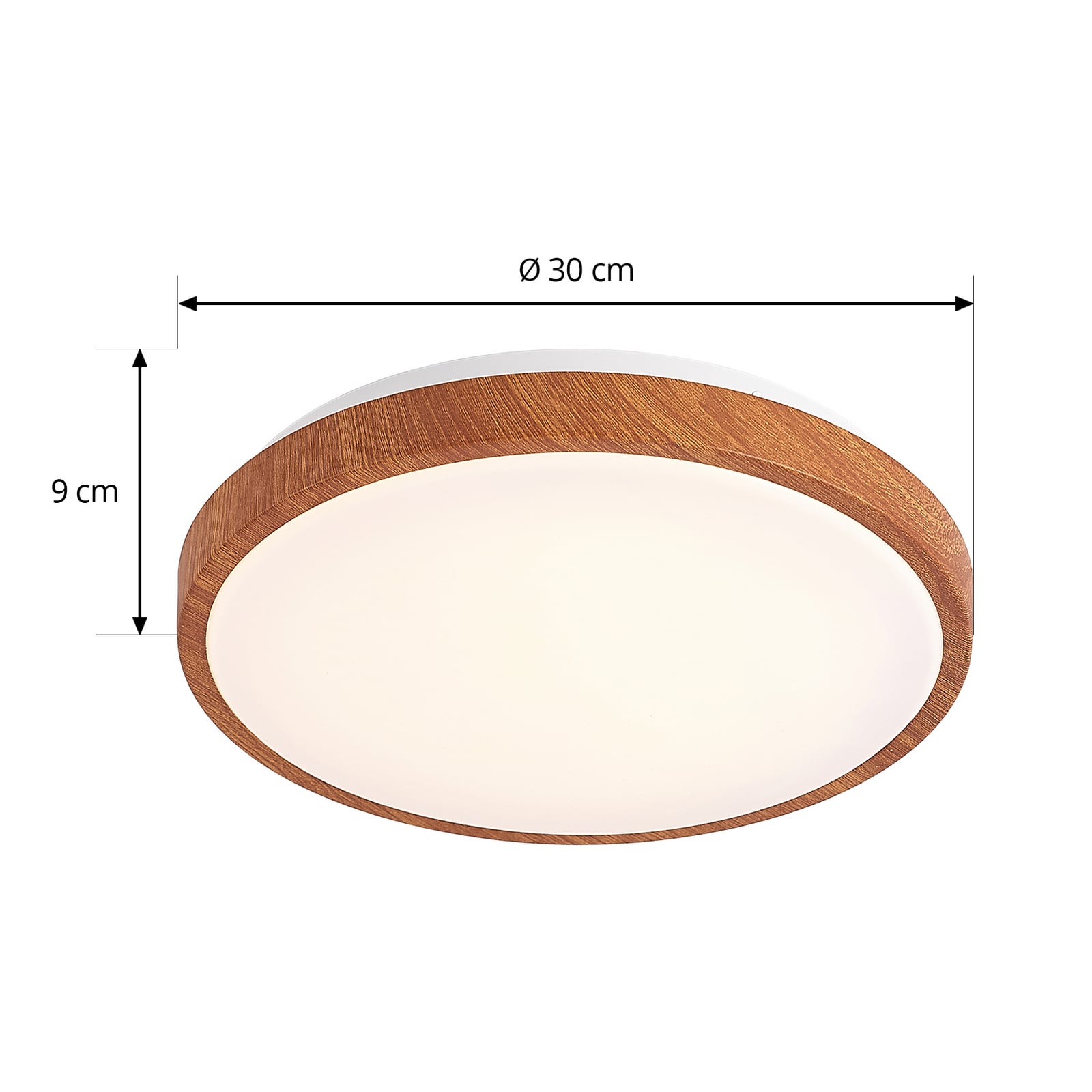 Mynte LED-Deckenleuchte, Ø30cm, Holzoptik, Kunststoff - Lindby