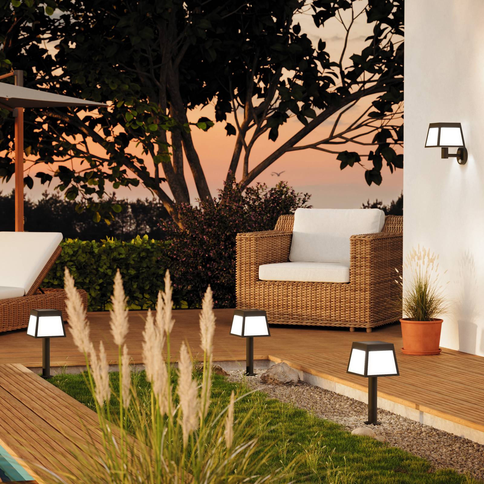 EGLO Applique murale LED solaire Altilia, noir, plastique, capteur