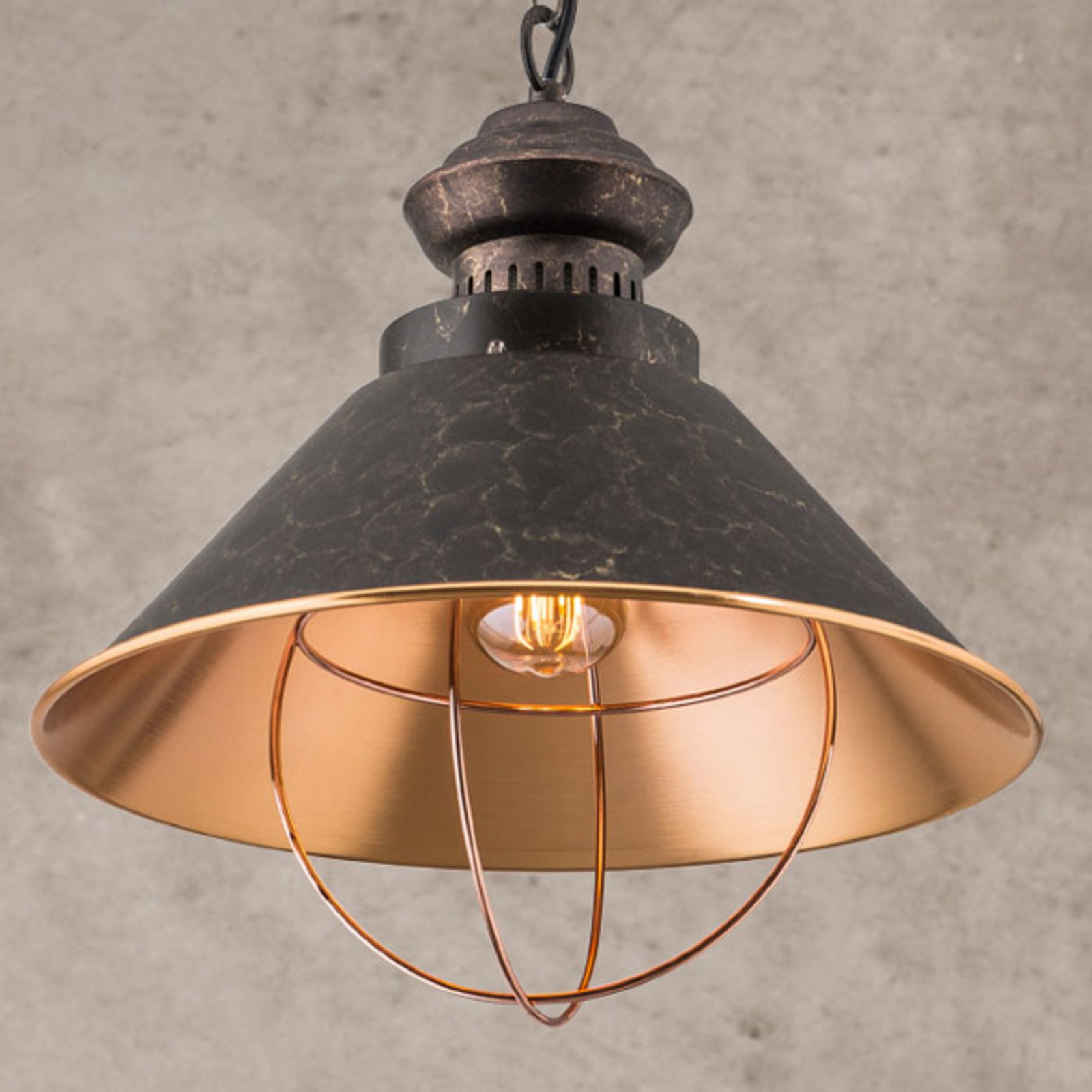 ORION Lampă suspendată Shanta rustică 1 bec - Camera de zi / sufragerie - Vintage - cupru negru cupru lucios - Metal