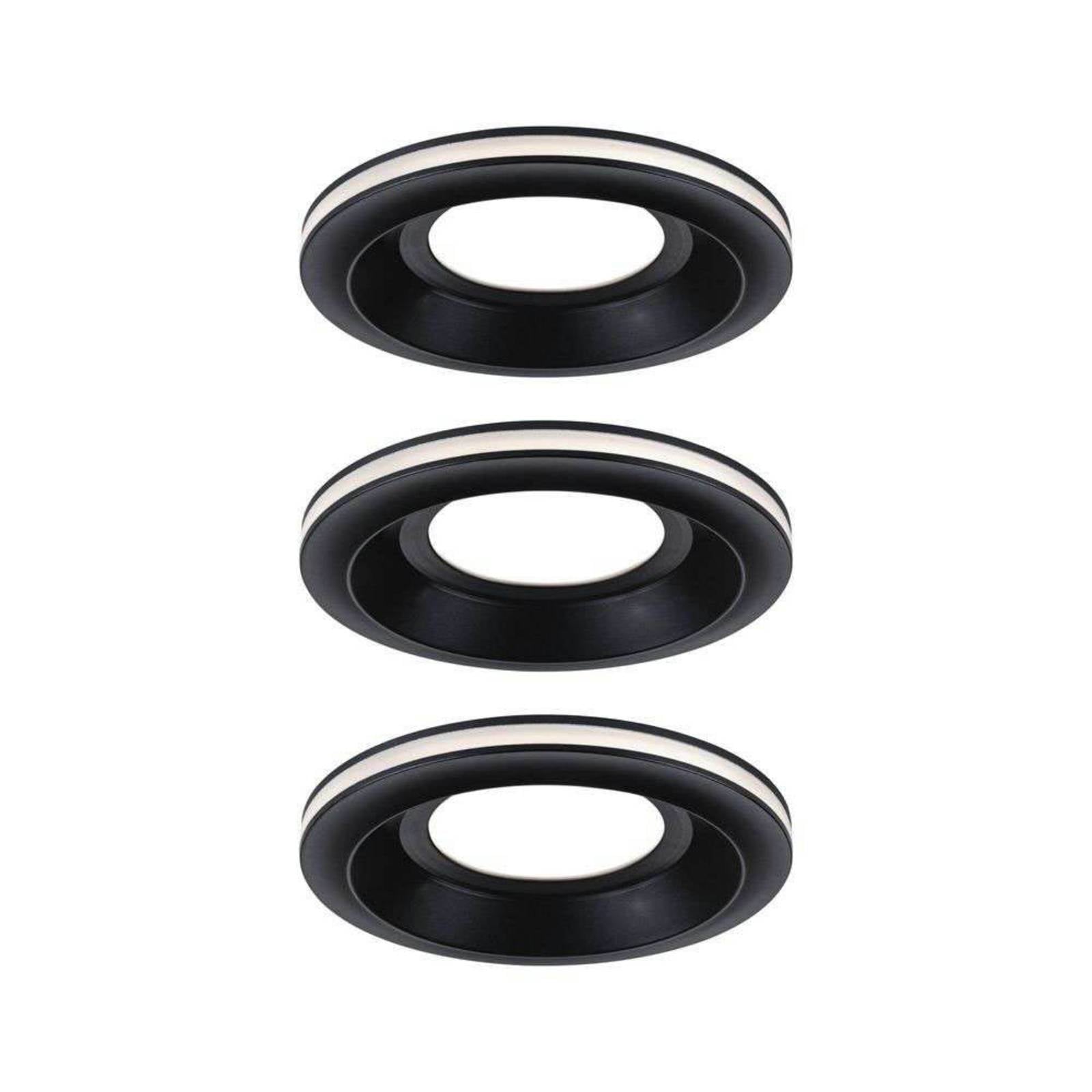 Paulmann LED-indbygningslampe Sormus, sort, Ø 10 cm, IP65, 3 stk.