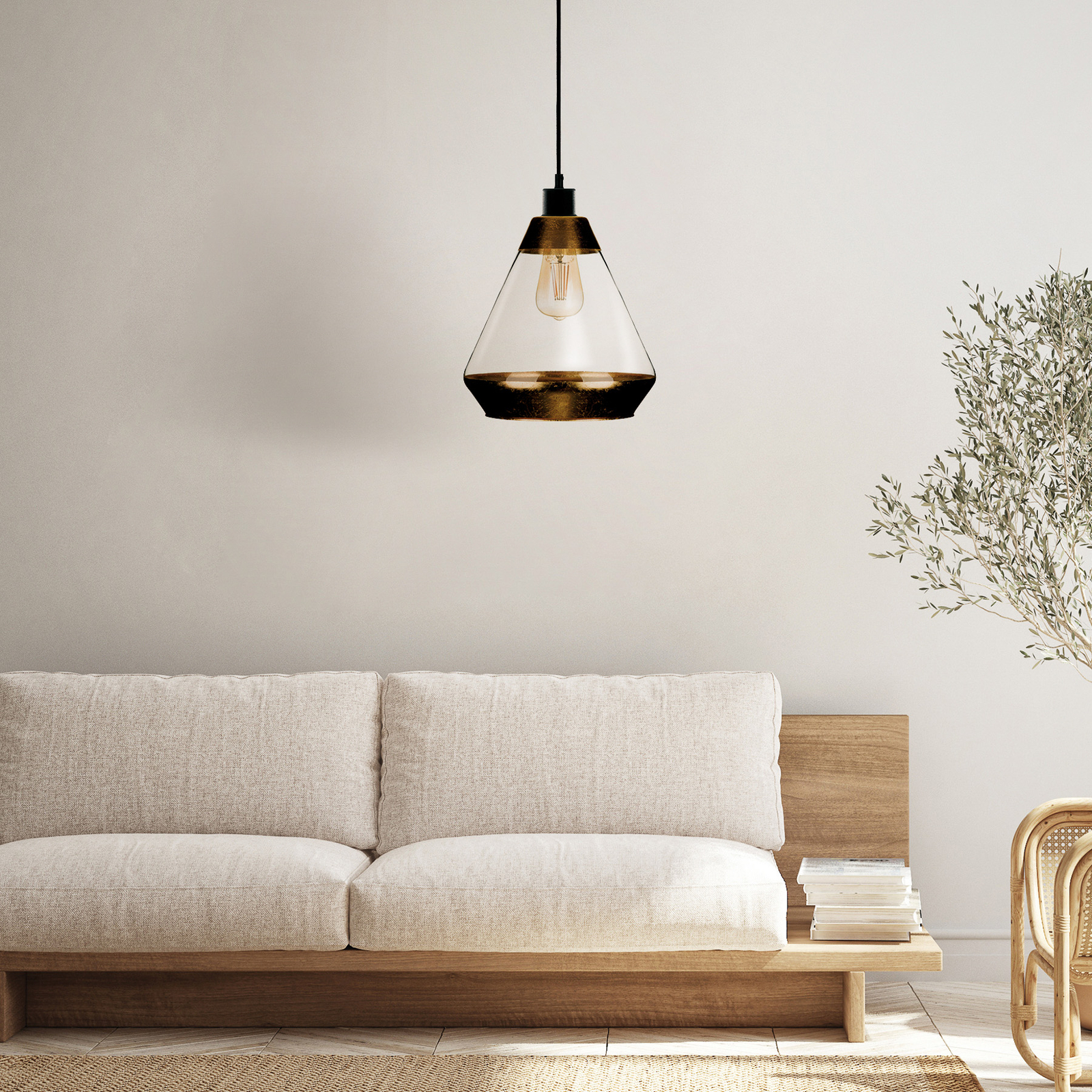 Lonceng pendant light made of glass, gold decor