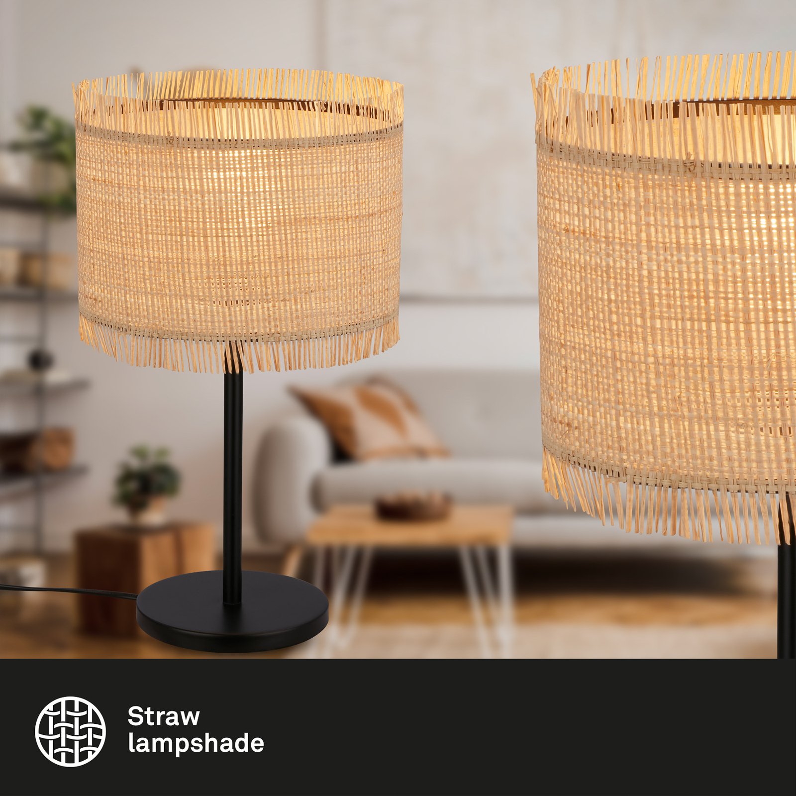 Borra table lamp, natural colour, straw, height 42 cm