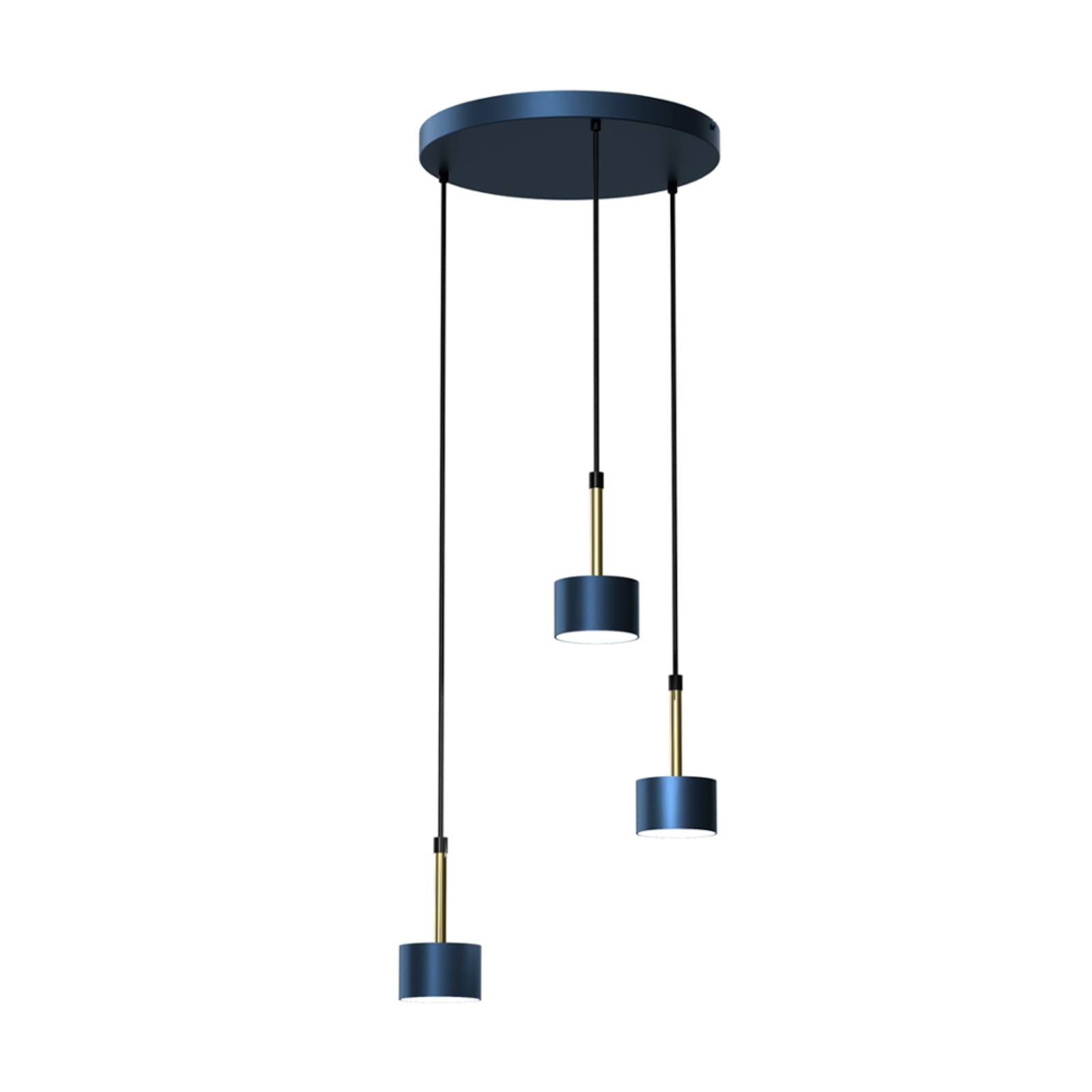 Suspension Arena ronde à trois lampes bleu-doré