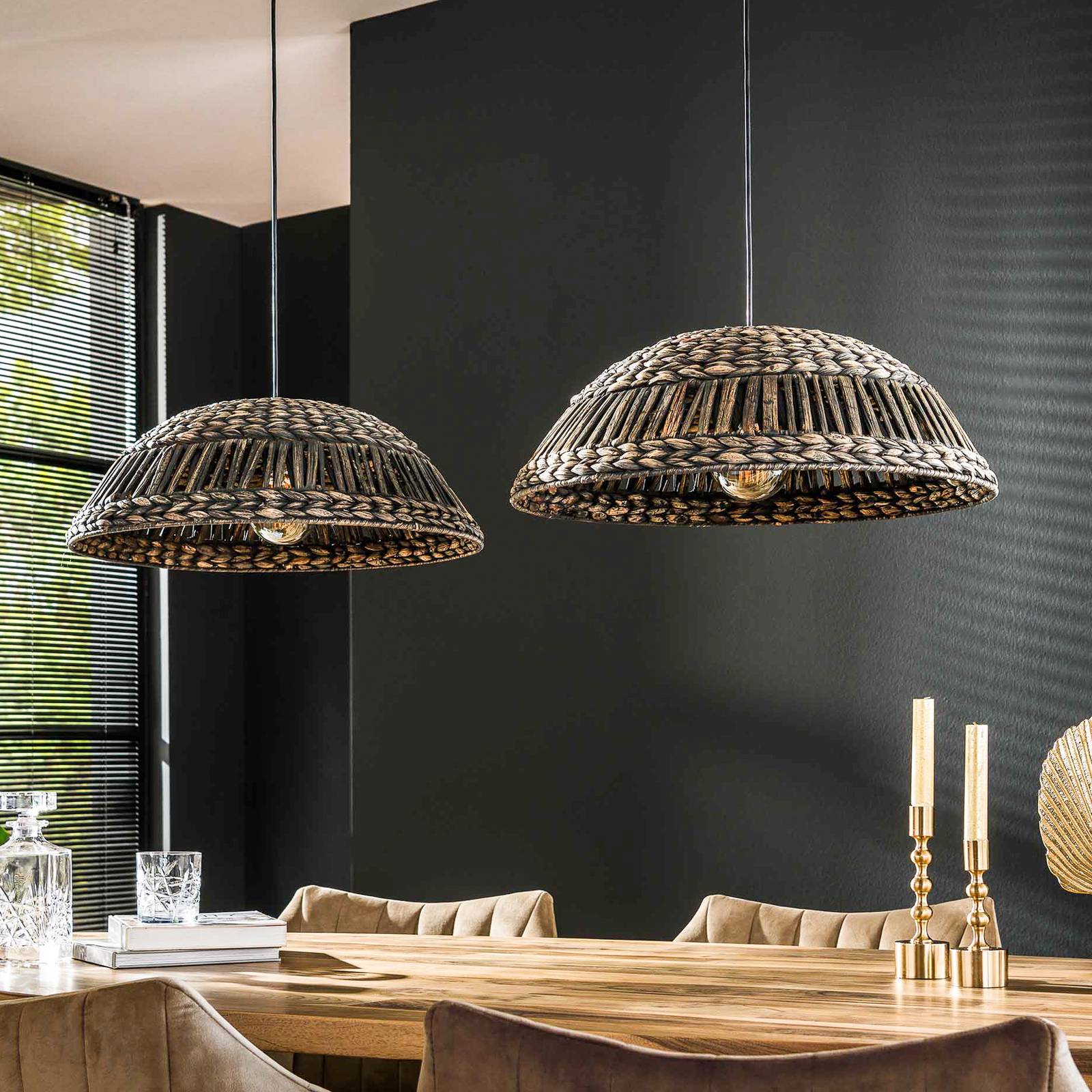 Lampa wisząca Finja, 2-punktowa, hiacynt wodny, czarny/brązowy