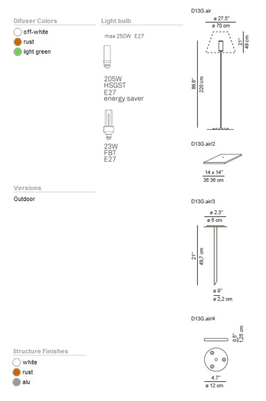 Grande Costanza Outdoor Lamp Standard Base Aluminium with Off-White - Luceplan