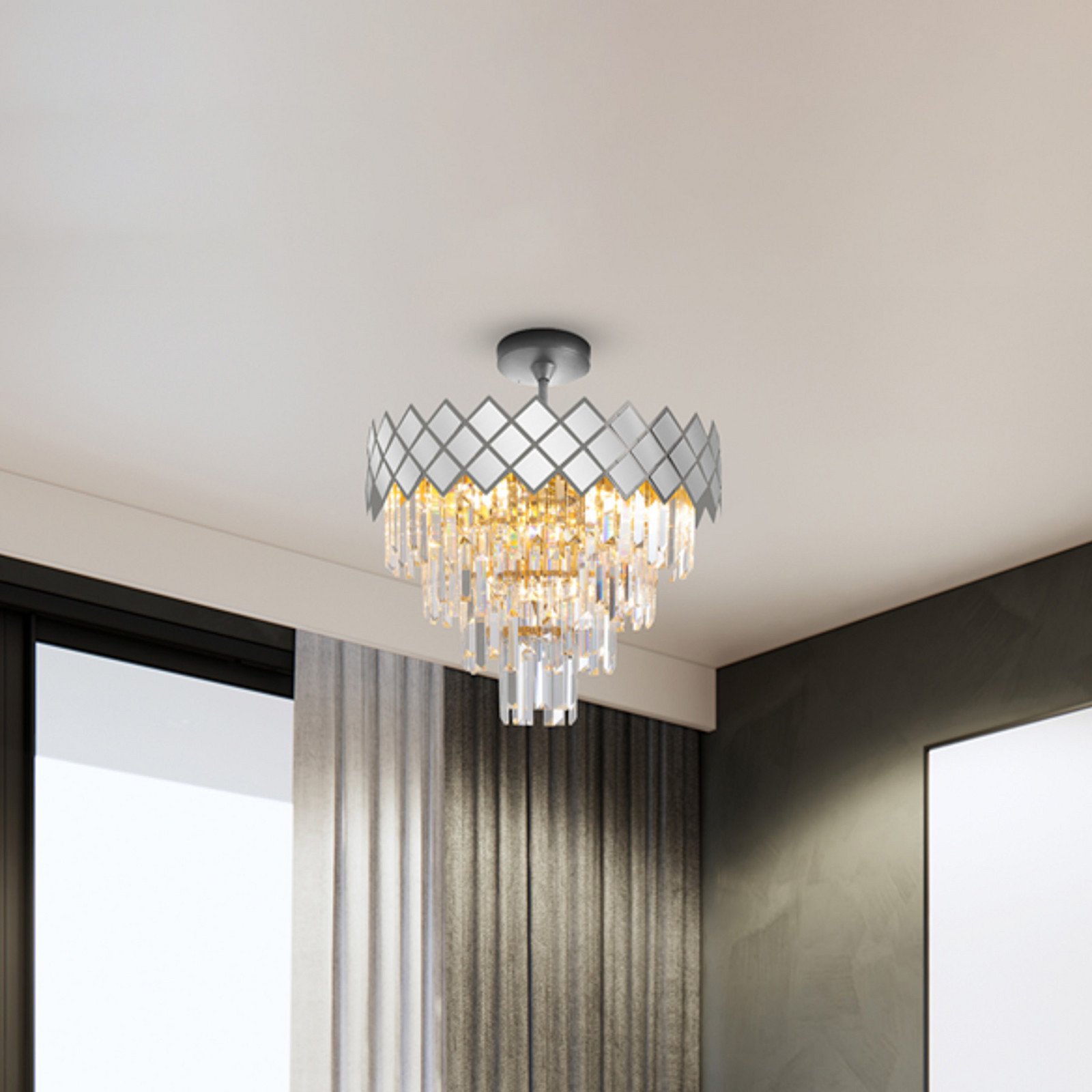 Eko-Light Plafonieră Carisma din metal cromat cu cristale de sticlă colorată Ø 50 cm - Camera de zi / sufragerie - crom transparent
