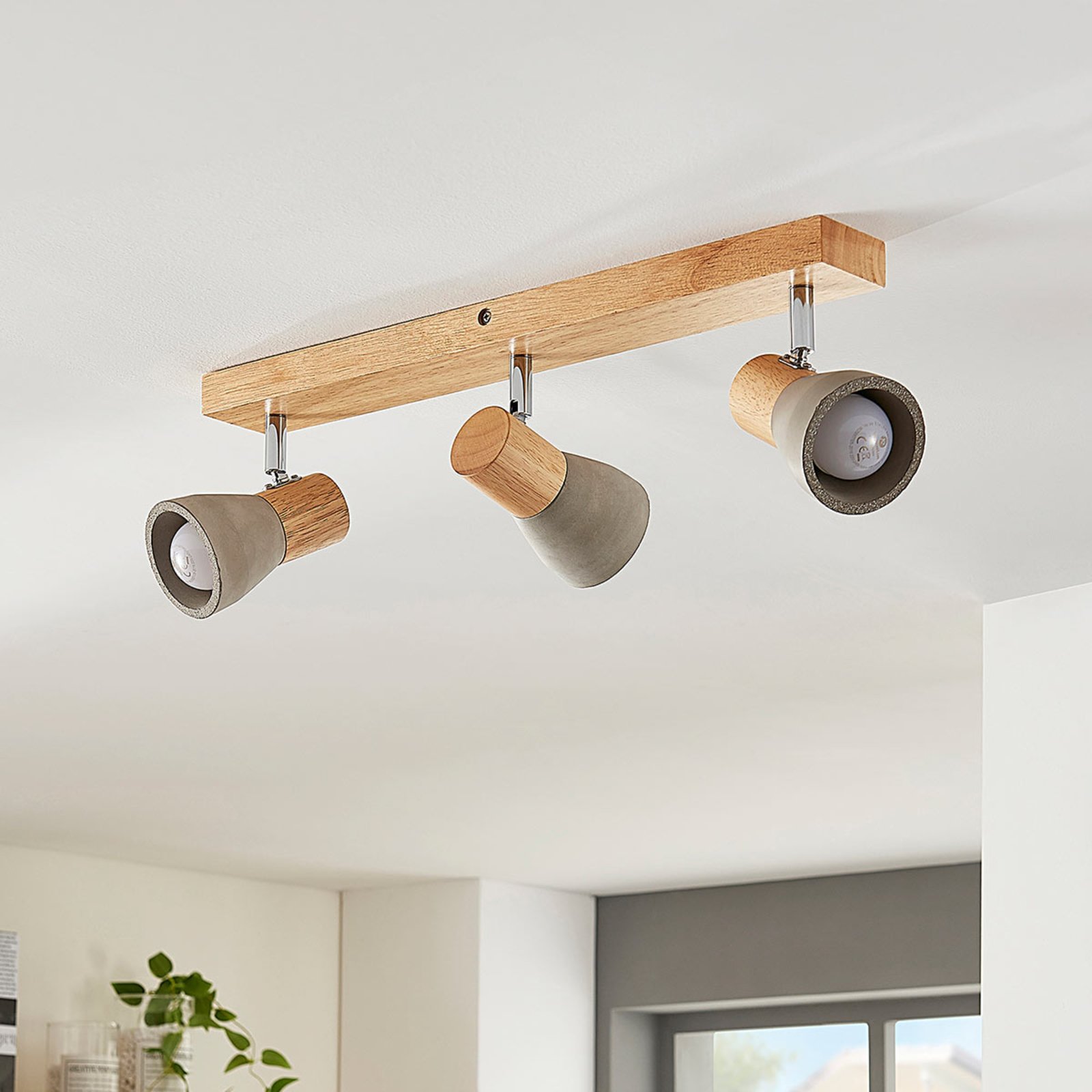 Filiz 3 Deckenleuchte Concrete/Wood - Lindby