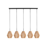 Suspension Ropex 4531, à 5 lampes, longue, noire, câble marron