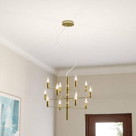 Messingkleurige kroonluchter Tadina, 12-lamps