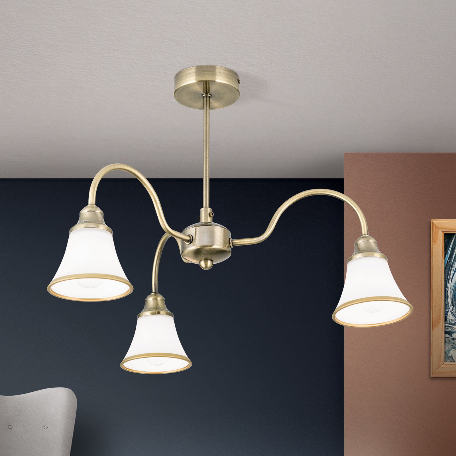 Tilda Ceiling Light Three Bulbs Old Brass Look