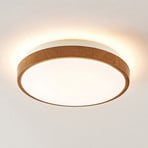 Lindby LED φωτιστικό οροφής Mendosa, στρογγυλό, ανοιχτόχρωμο ξύλο, Ø 29cm