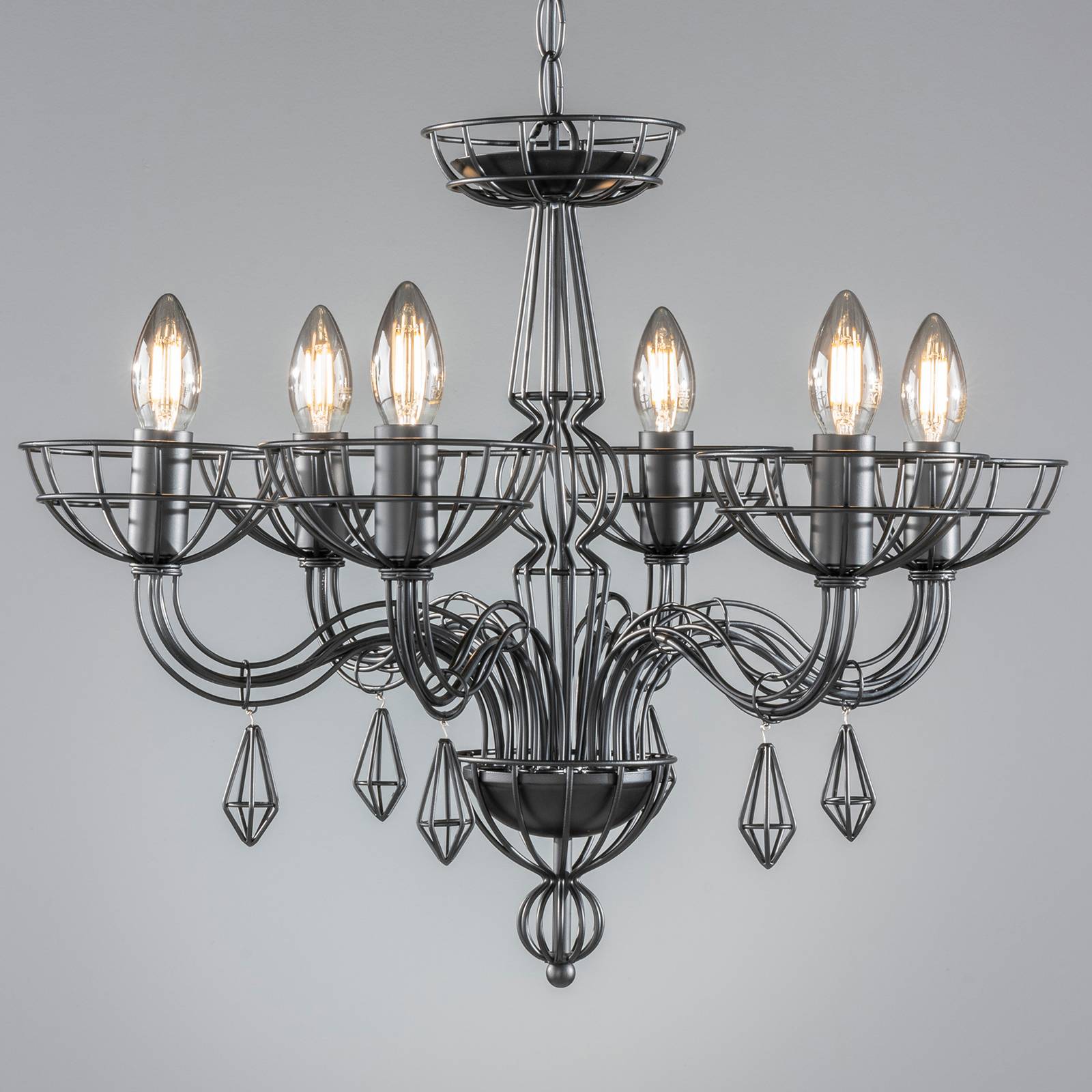 Mino chandelier consisting of black metal struts