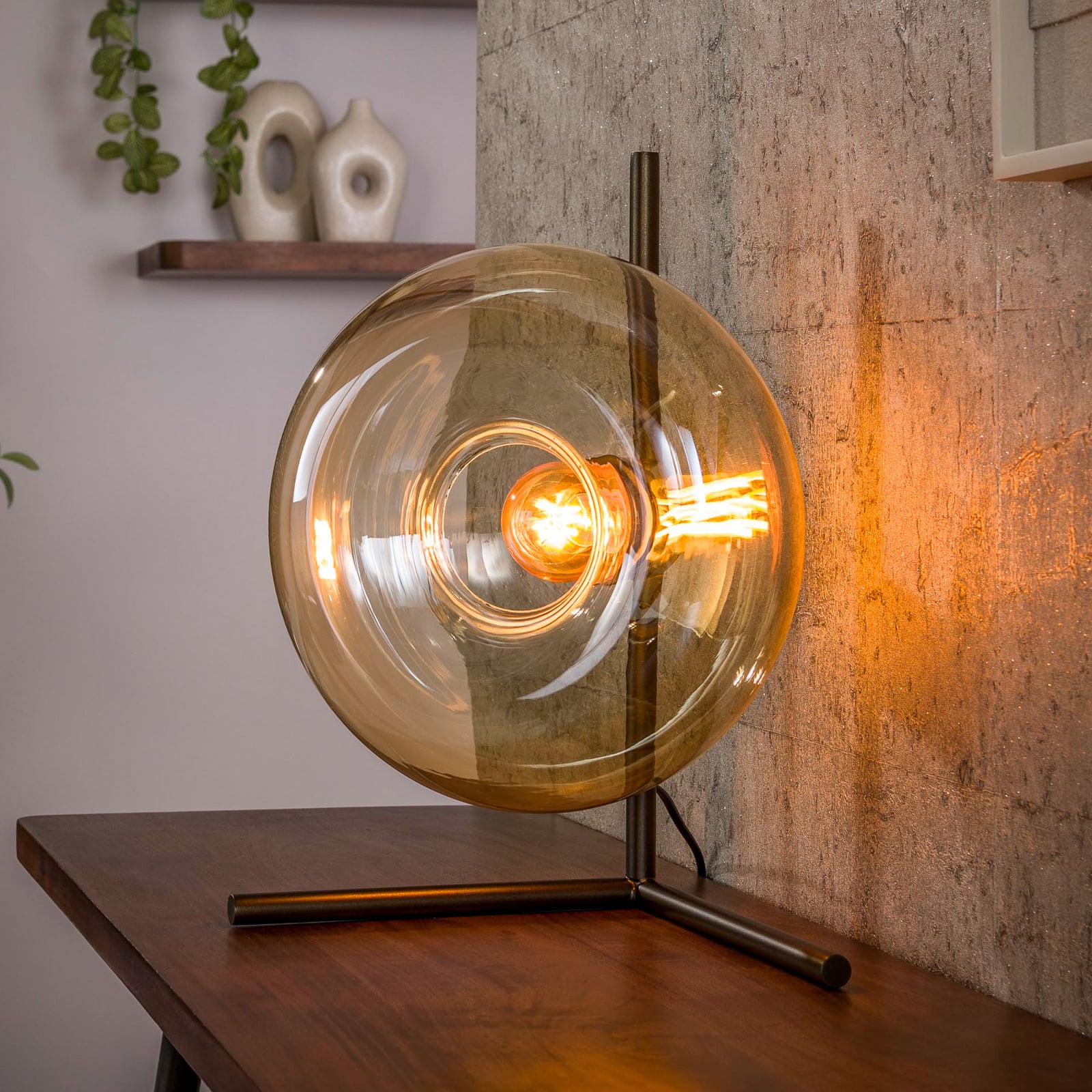 Tischleuchte Soll, amber, Glas, Ø 27 cm, E27, 1-flammig