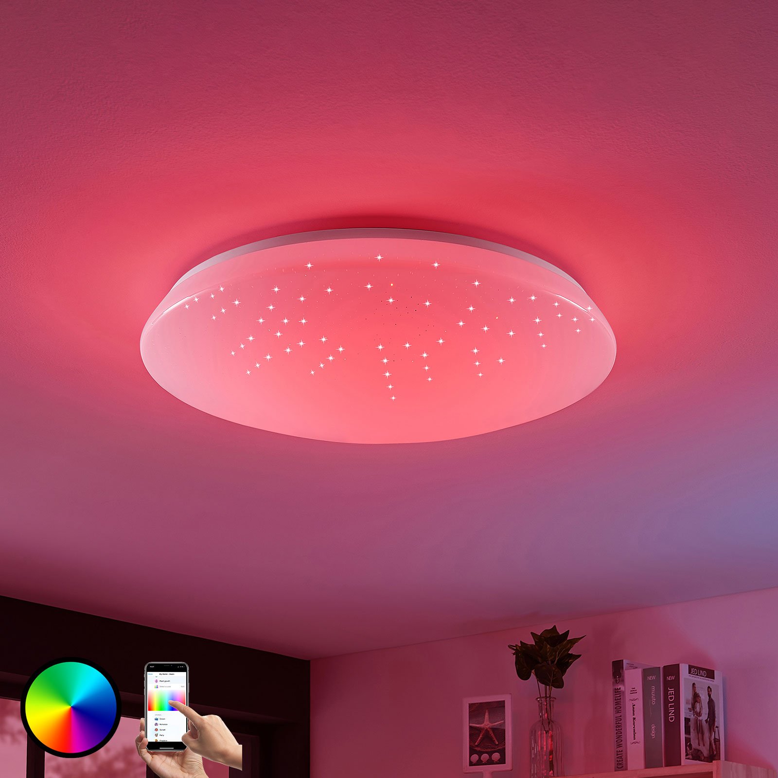 Lucande Jelka LED ceiling lamp WiZ RGBW colour change, for Living / Dining Room, plastic, 27 W, energy efficiency: A+, H: 12 cm