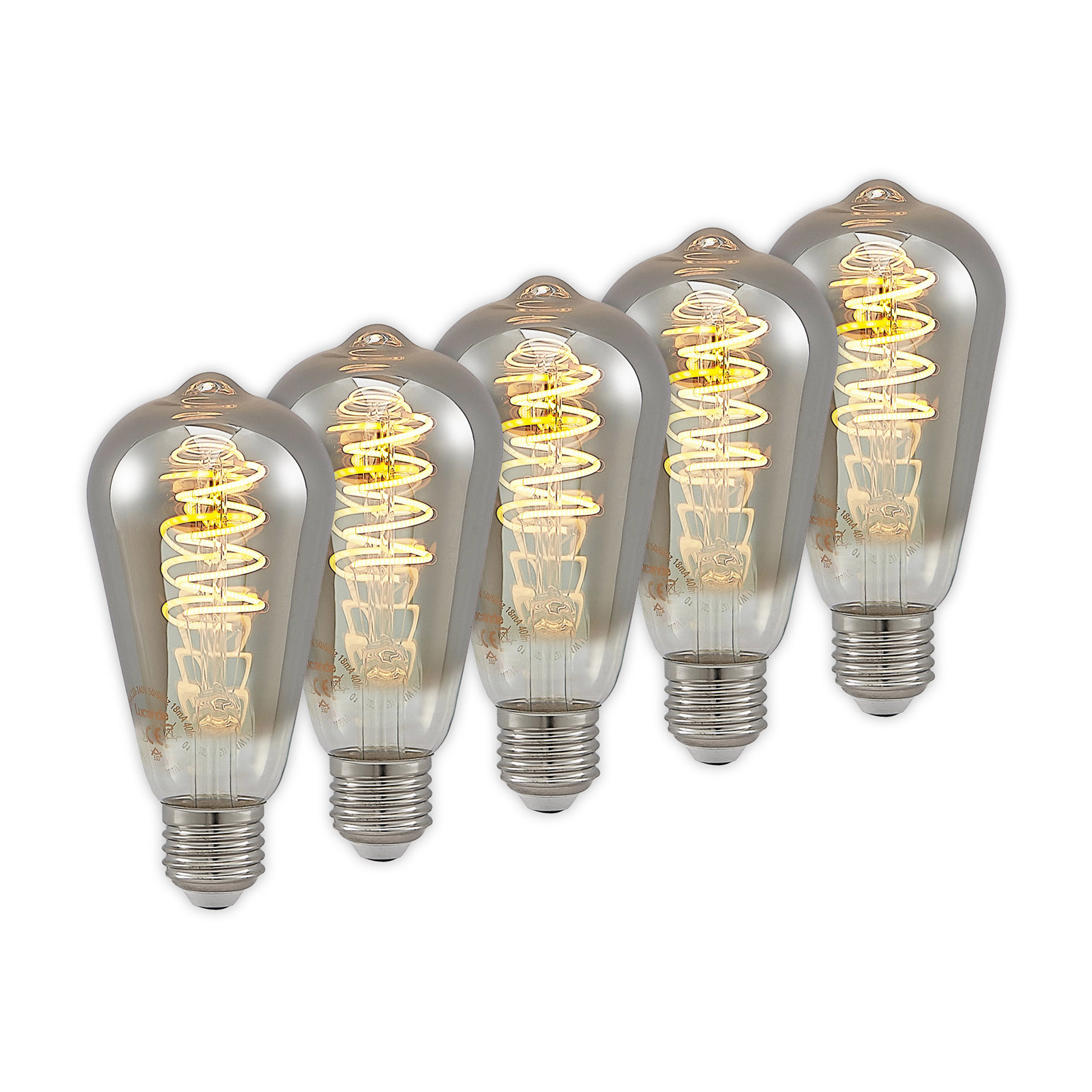 Lucande LED E27 ST64 4W 1.800K dimmbar titan 5er