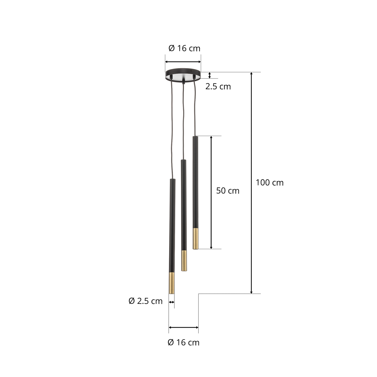 Sopel Due 3 hanglamp, zwart/goud, 3-lamps.