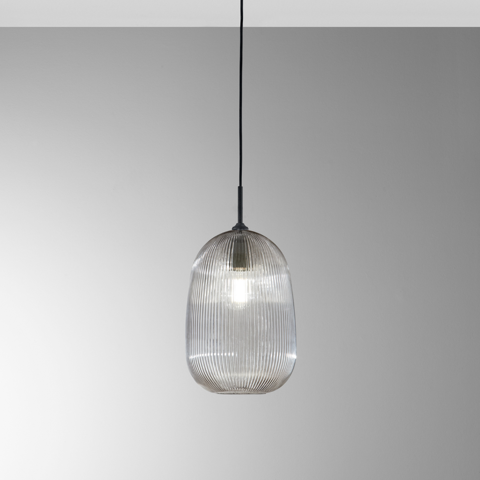 Rippvalgusti DUKE, hall, Ø 21 cm, klaas