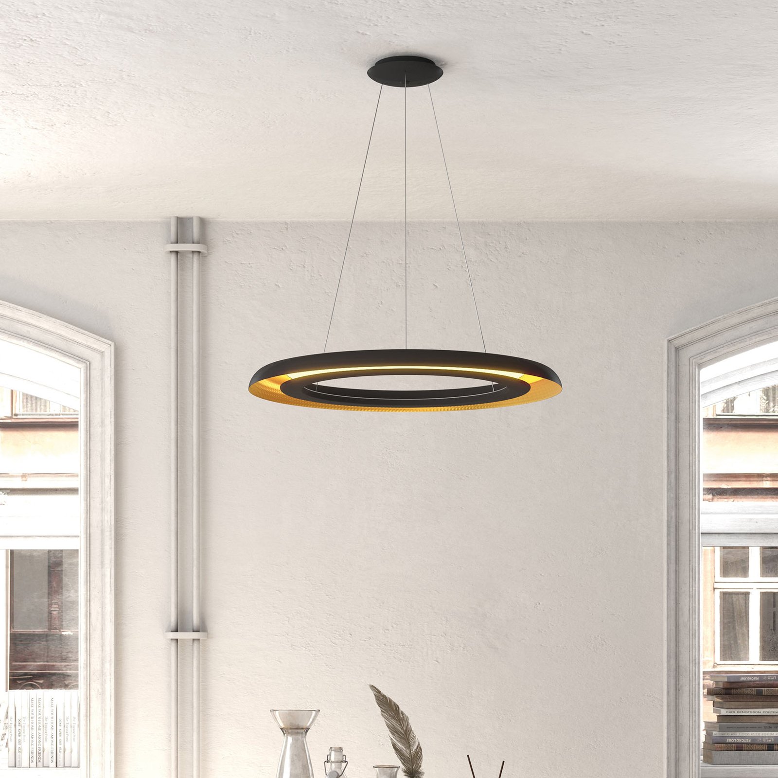 Luminária suspensa LED Shiitake, preto / dourado