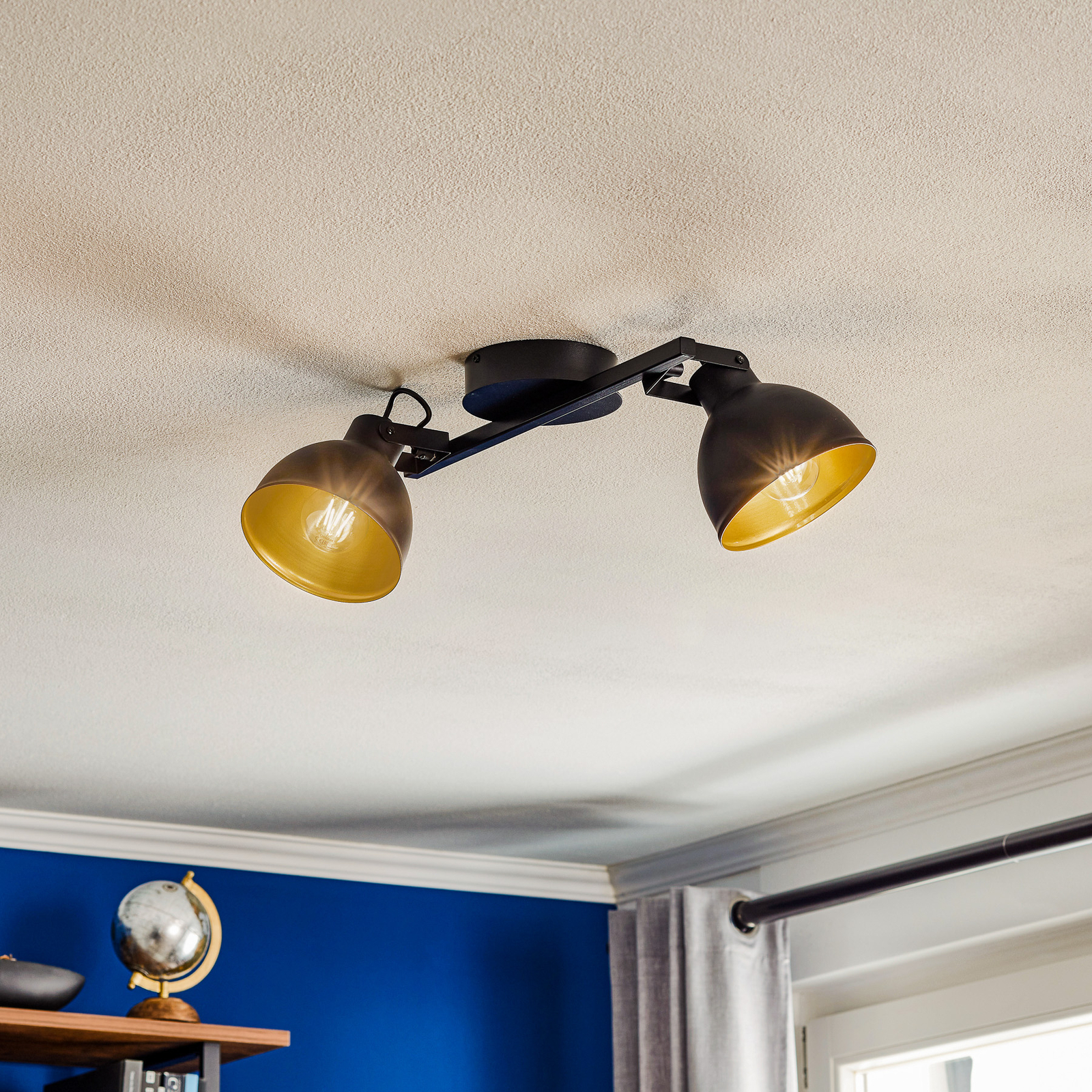 Trial ceiling light, 2-bulb, black/gold