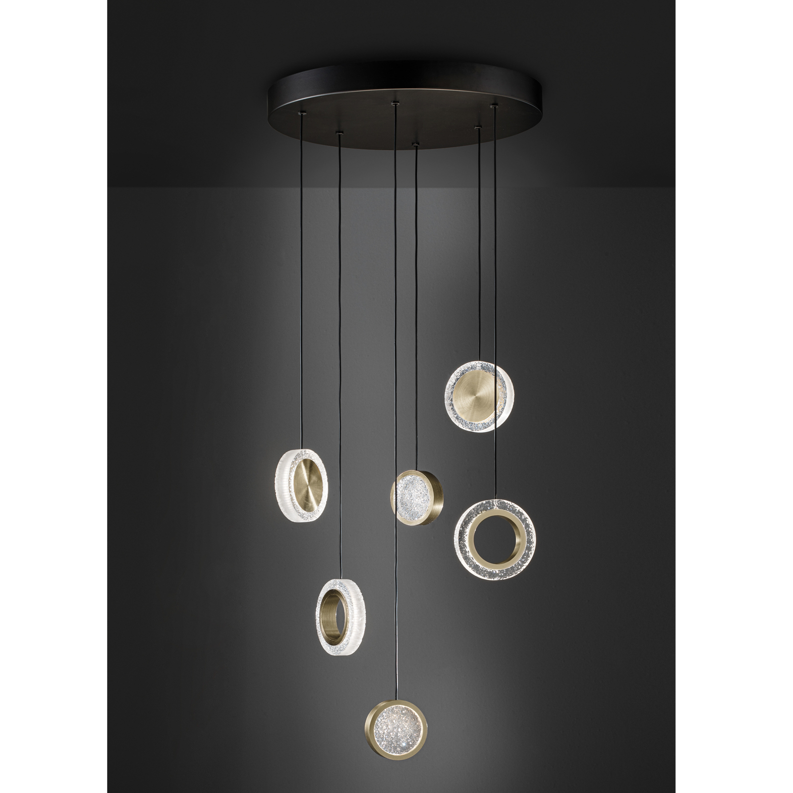 LED hanglamp Yo-Yo, 6-lamps, zwart/goud