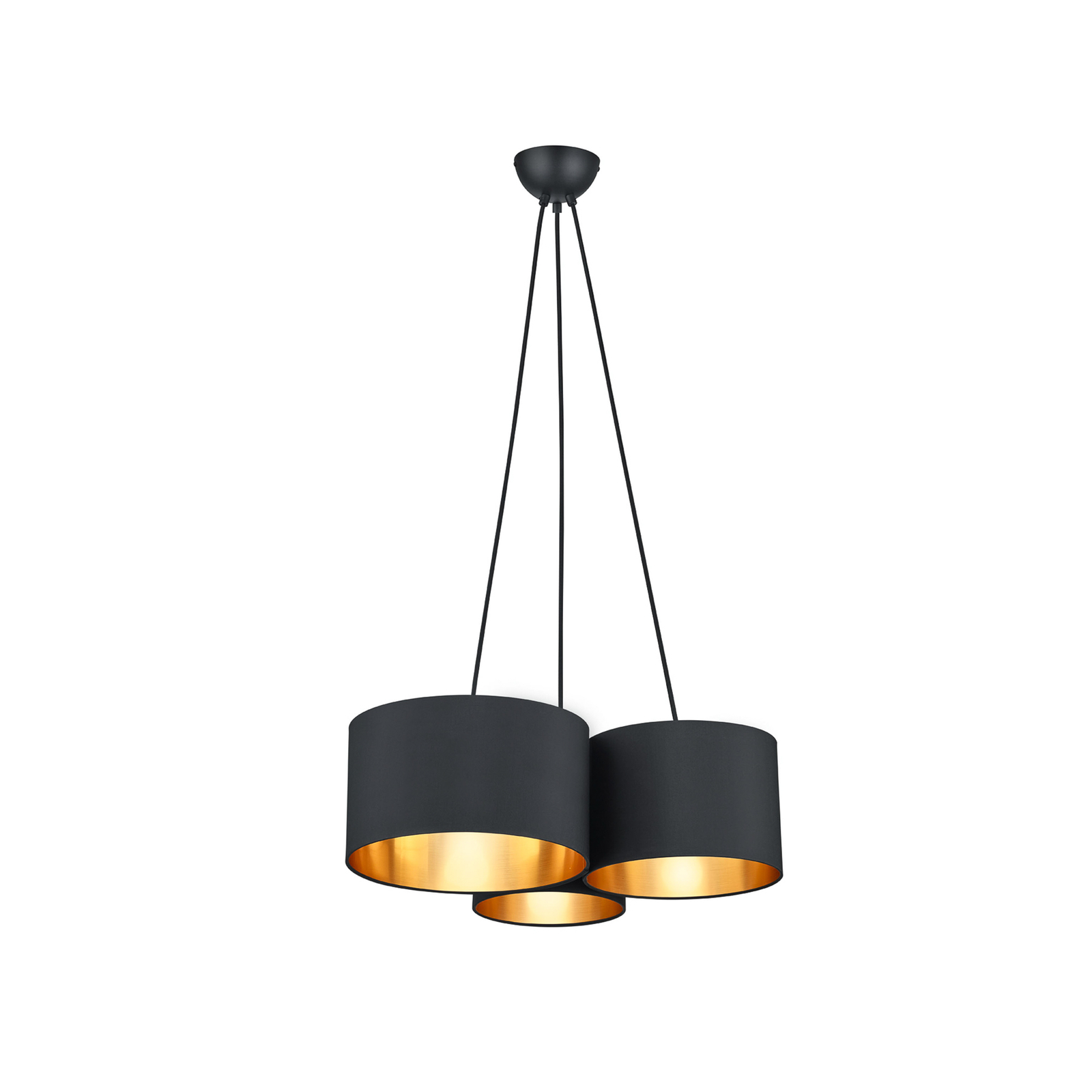 Lindby Vironi hanging light, 3-bulb, black, gold