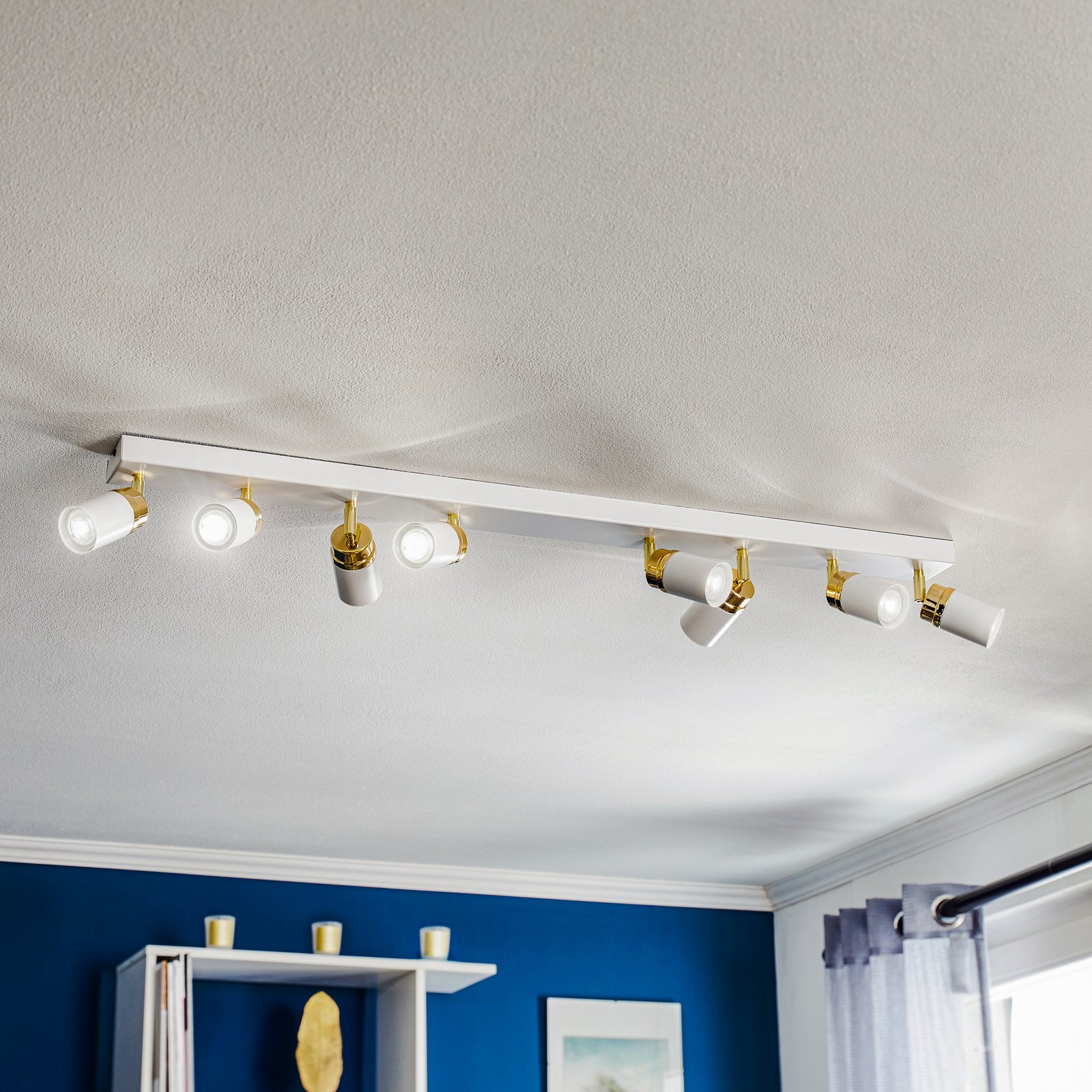 Spot pour plafond Rondo blanc/or à 8 lampes