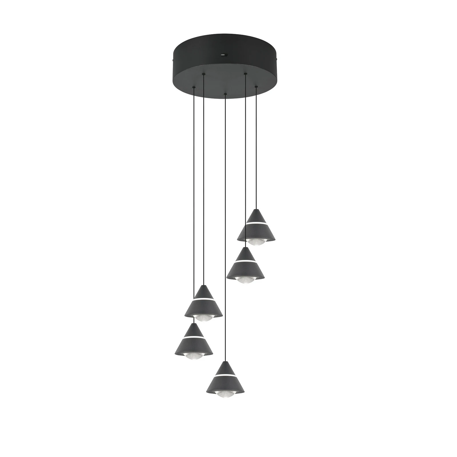 Lampă suspendată LED Romeo, Ø 28 cm, negru, metal, 5 becuri.