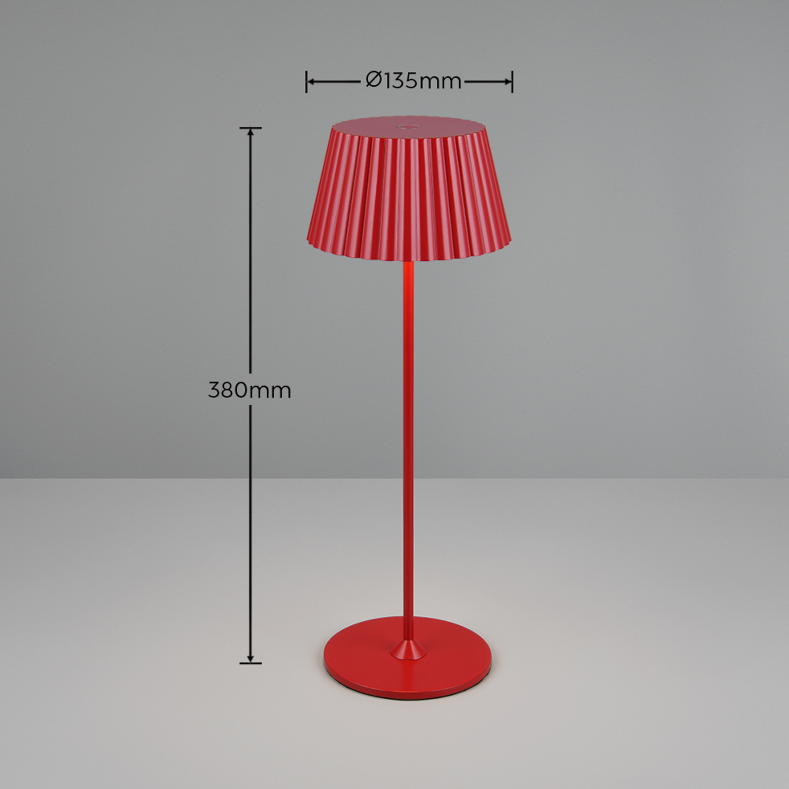 Namizna svetilka Suarez LED za polnjenje, rdeča, višina 39 cm, kovinska, z