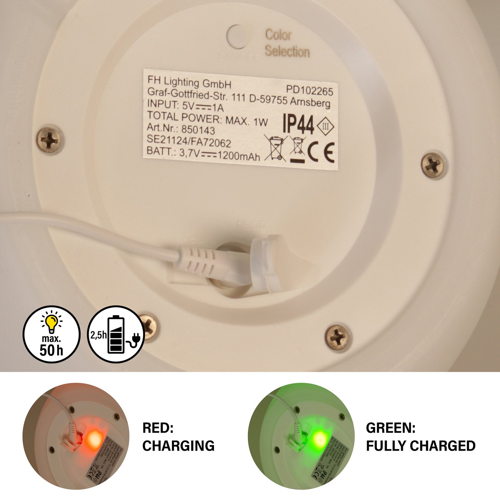 LED-Akku-Tischleuchte Ruby, Ø 18 cm, weiß, IP44, RGB dimmbar