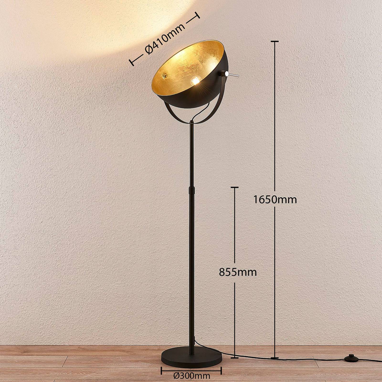 Lampa stojąca Lindby Muriel, 1-punktowa, czarny/złoty, metal