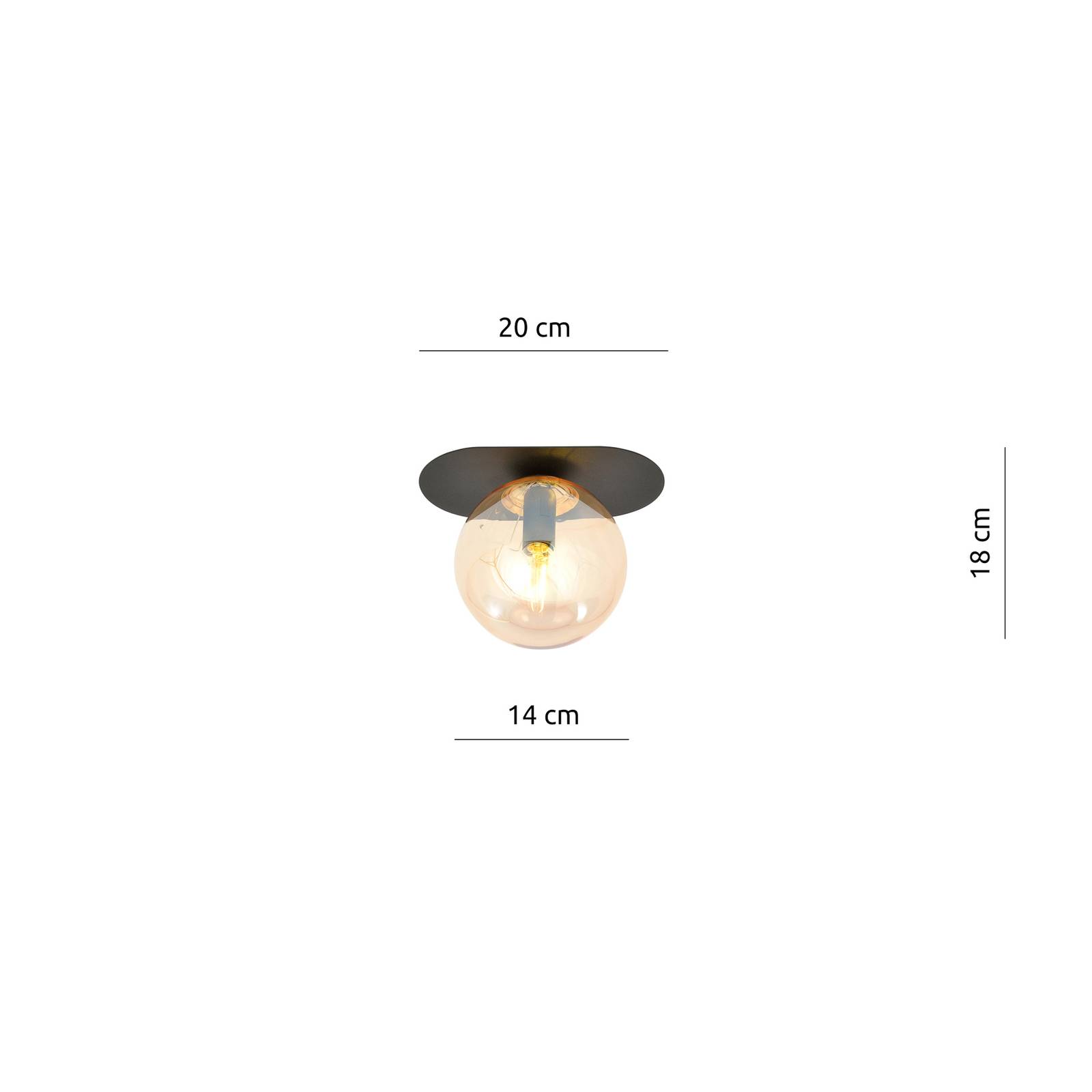 Lampa sufitowa Plaza, czarna/bursztynowa, 1-punktowa