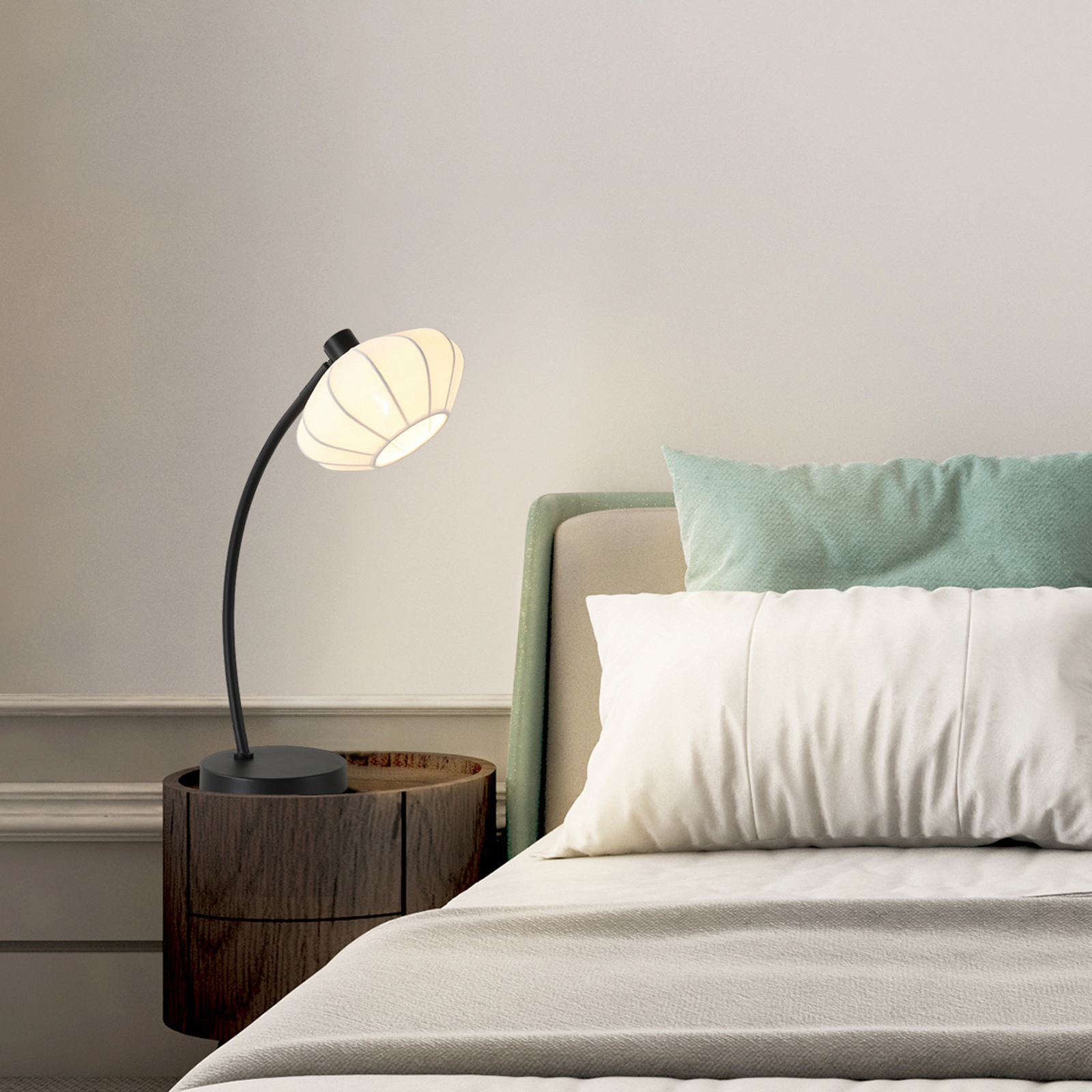 Bordlampe Radiant, sort/hvid, højde 48 cm, metal/stof