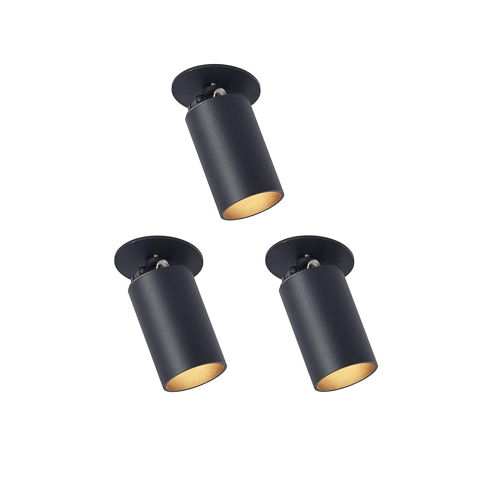 Arcchio Einbaustrahler Davin, schwarz, Zylinder, 3er-Set