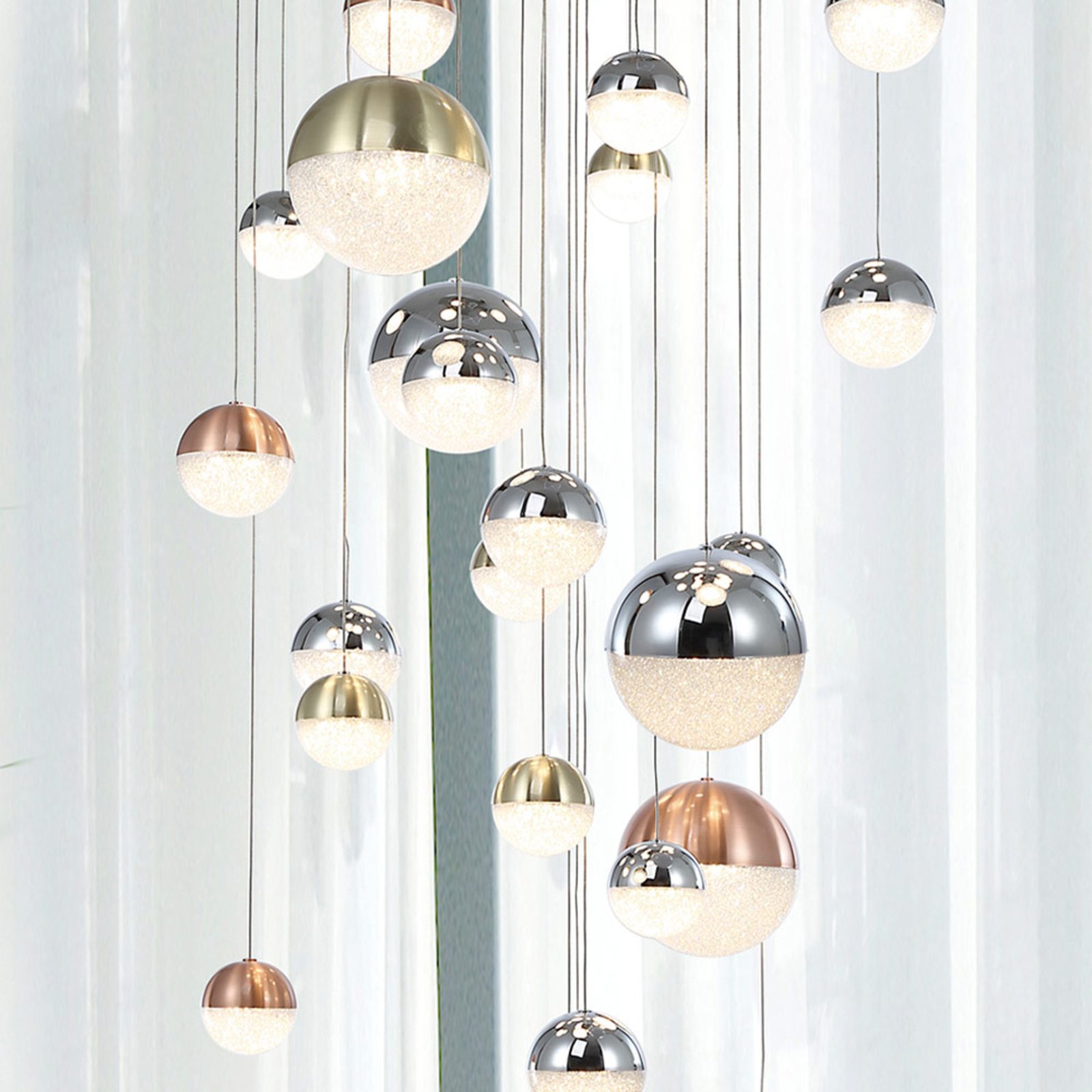 Sphere LED hanging light multicoloured 27-bulb app