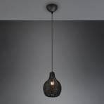 Hanglamp Sprout van rotan, 1-lamp, zwart