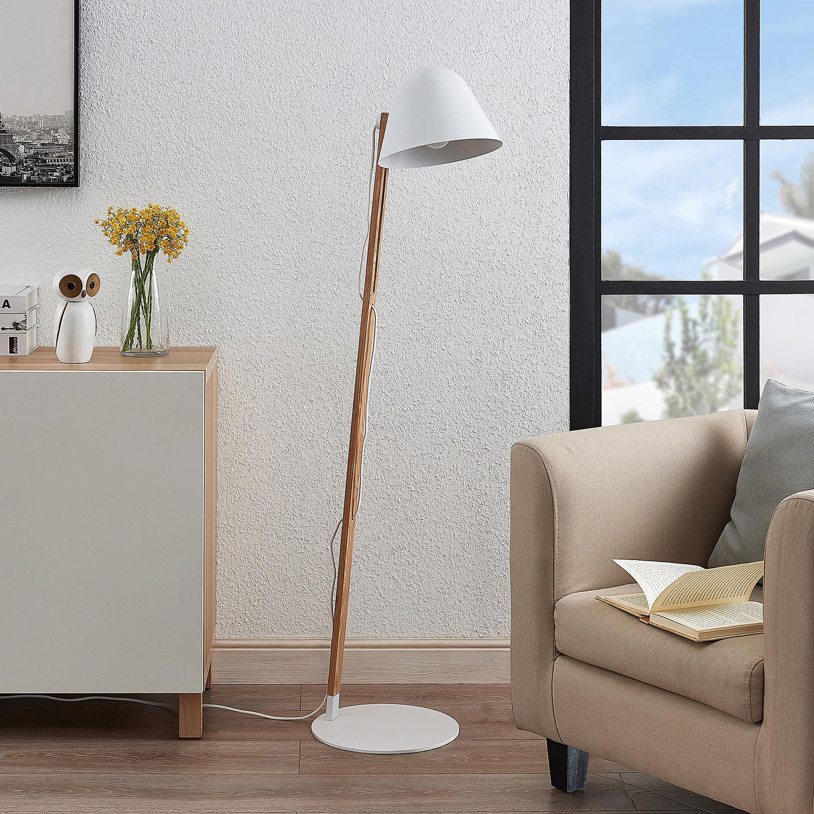 Lampada Da Terra Lindby Melis In Tessuto Beige – 130cm, 3 X E14, Con Interruttore, Design Moderno Per Soggiorno