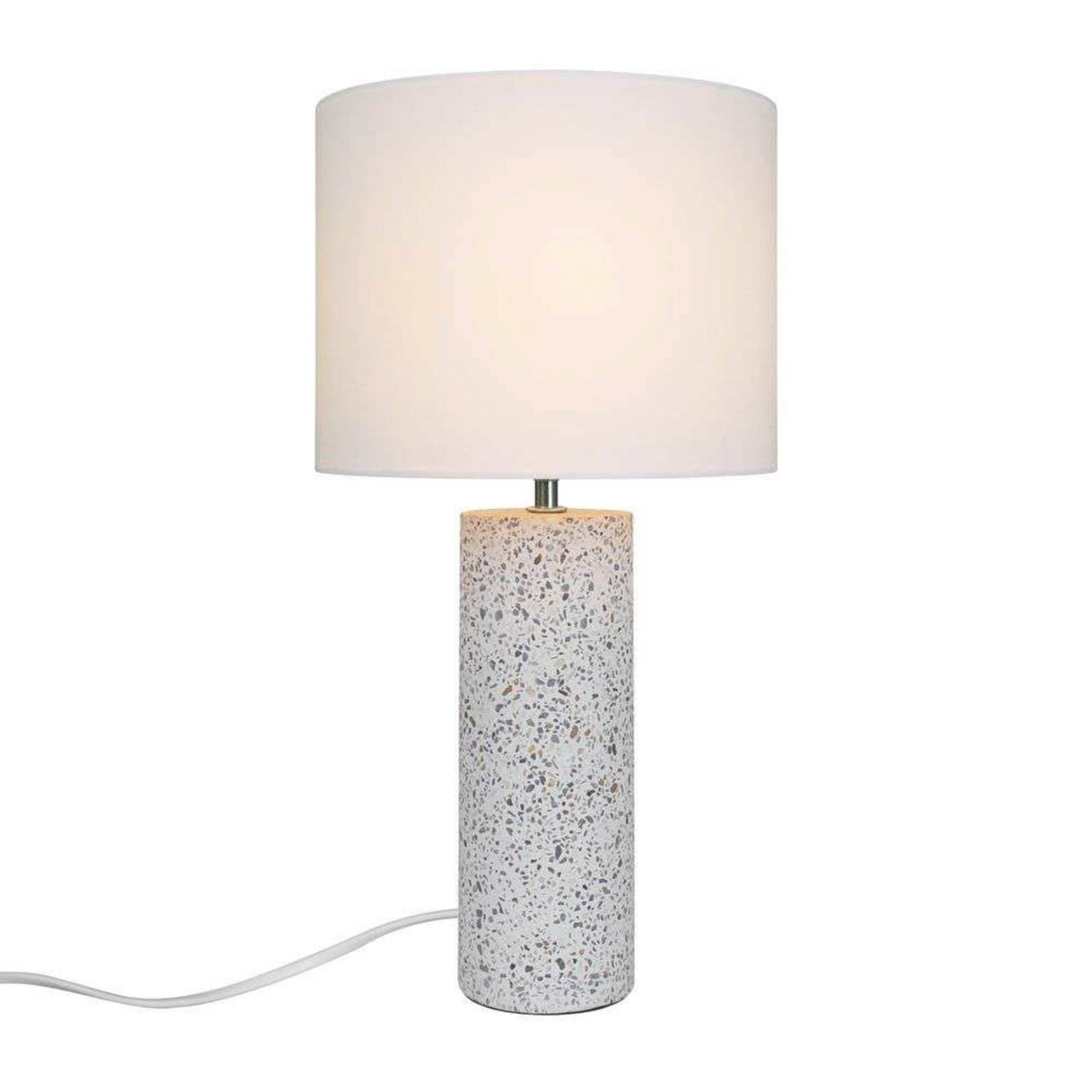Lampa stołowa Antiga, biała, wysokość 50 cm, tkanina/kamień
