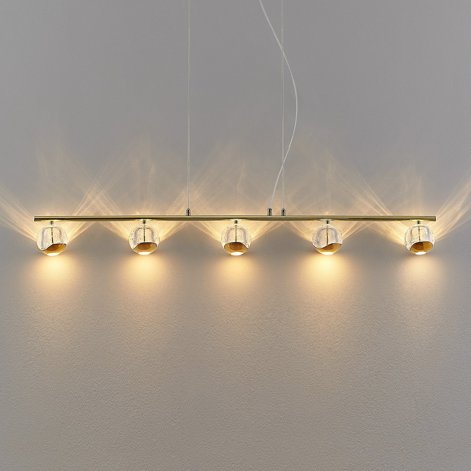 Lucande Kilio LED-hänglampa, 5 lampor, guld