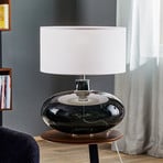 Skien table lamp, white lampshade, grey glass base