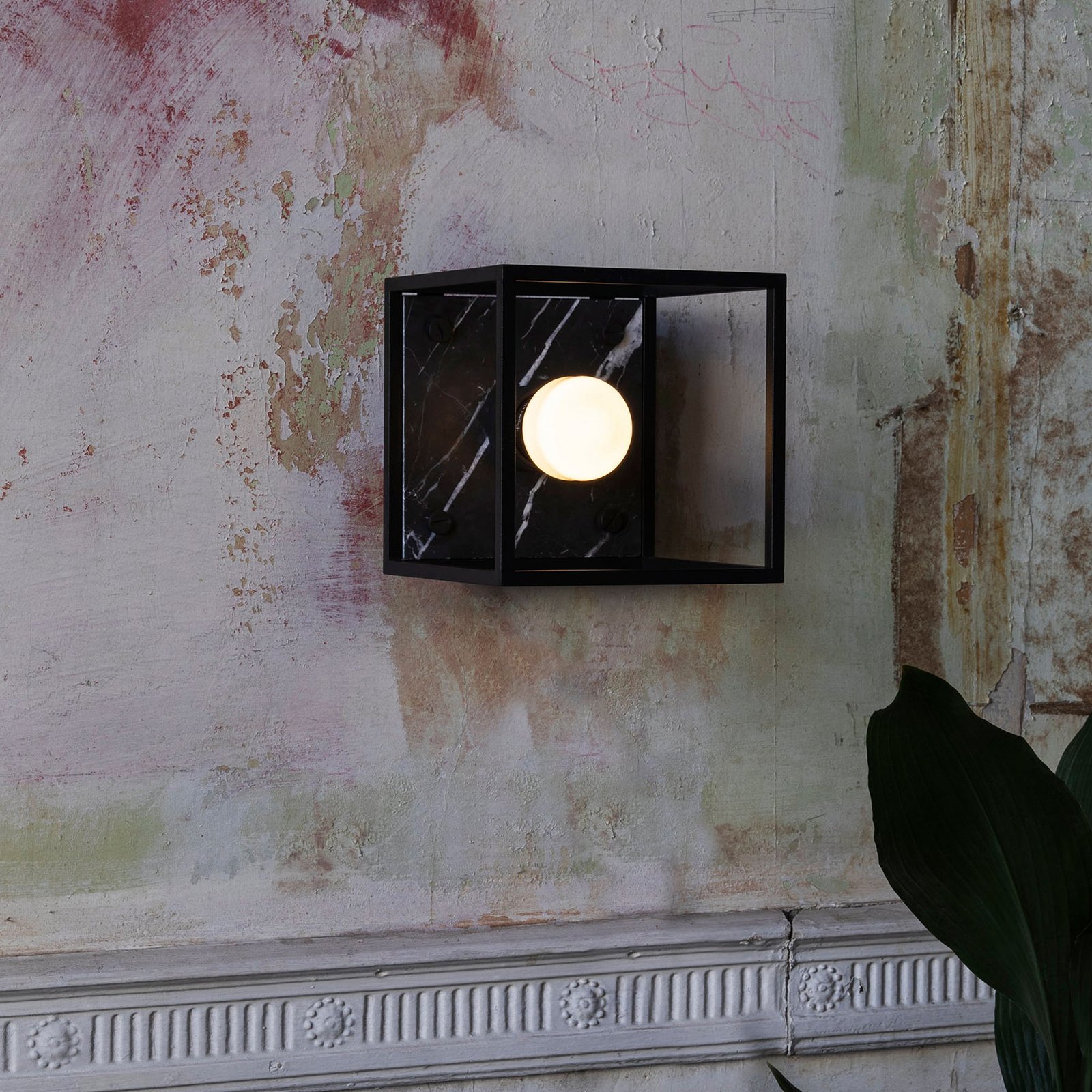 Buster + Punch wall light Caged Wall small, black marble