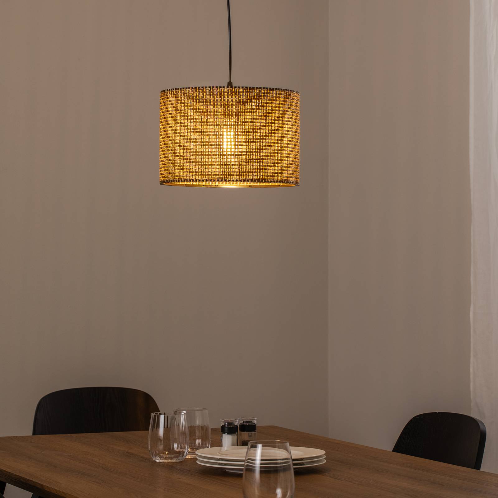 Hängeleuchte Nara, braun gemustert, Stoff, Ø 30 cm günstig online kaufen