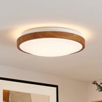 Lindby LED φωτιστικό οροφής Mynte, Ø30cm, εμφάνιση ξύλου, πλαστικό